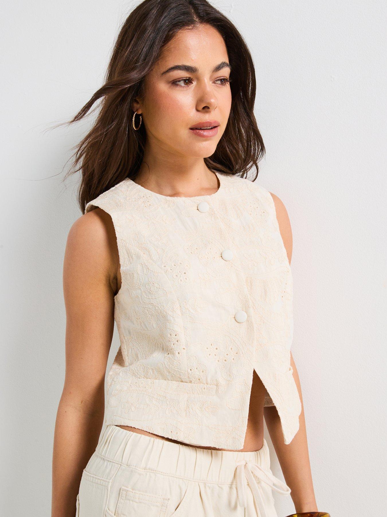 Image 1 of 6 of Vero Moda Meline Sleeveless Short Waistcoat - Cream
