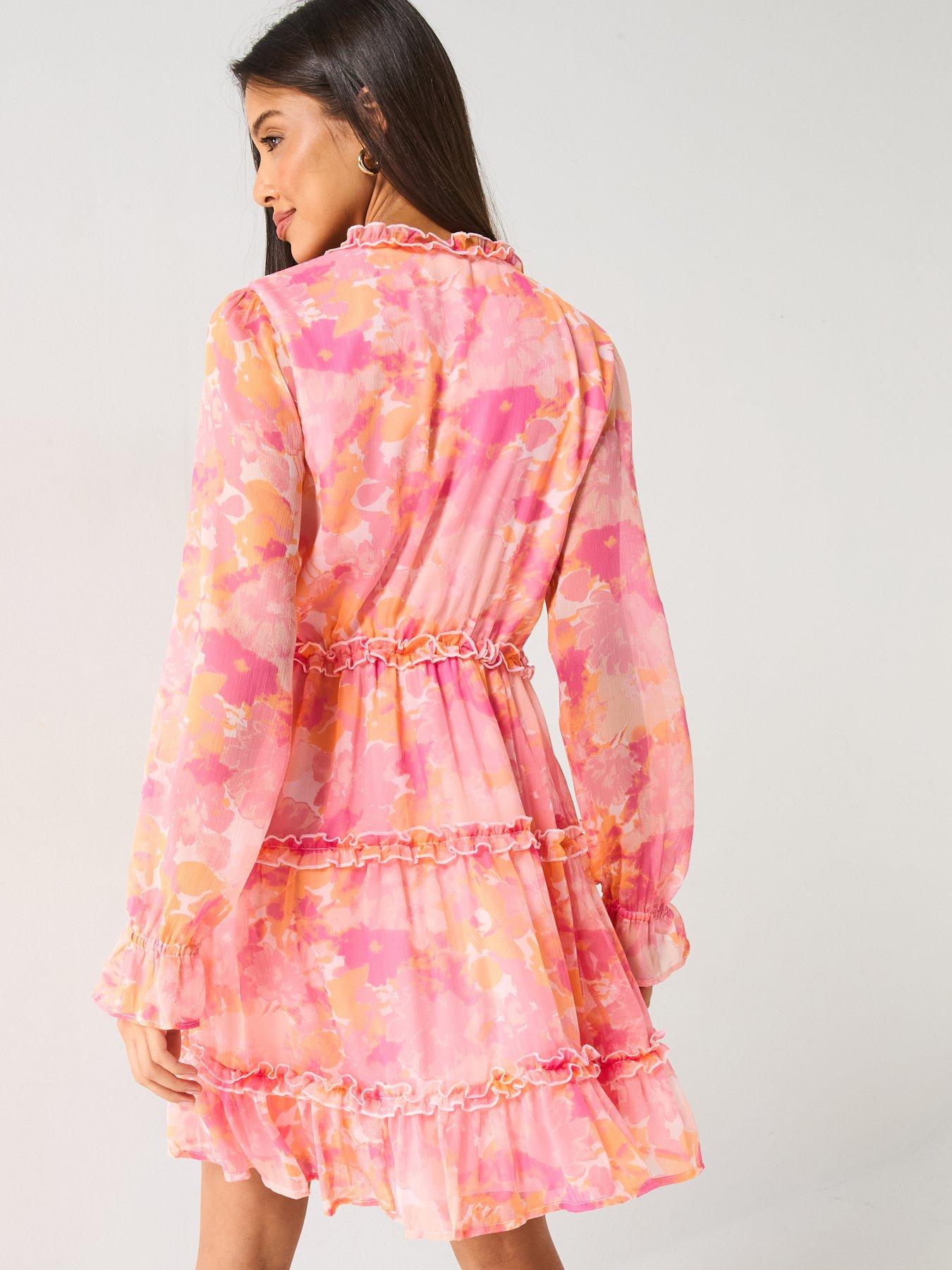 Image 2 of 5 of Vero Moda Milla Long Sleeve Frill Short Dress - Multi