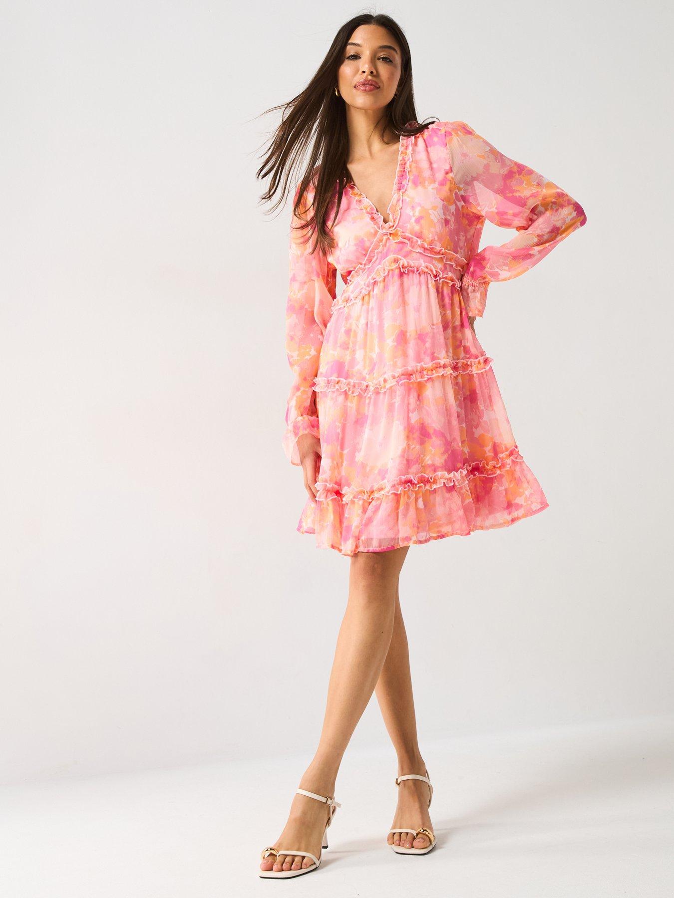 Image 3 of 5 of Vero Moda Milla Long Sleeve Frill Short Dress - Multi