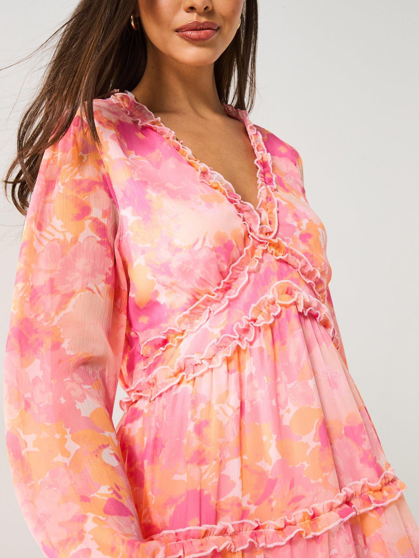 Image 4 of 5 of Vero Moda Milla Long Sleeve Frill Short Dress - Multi