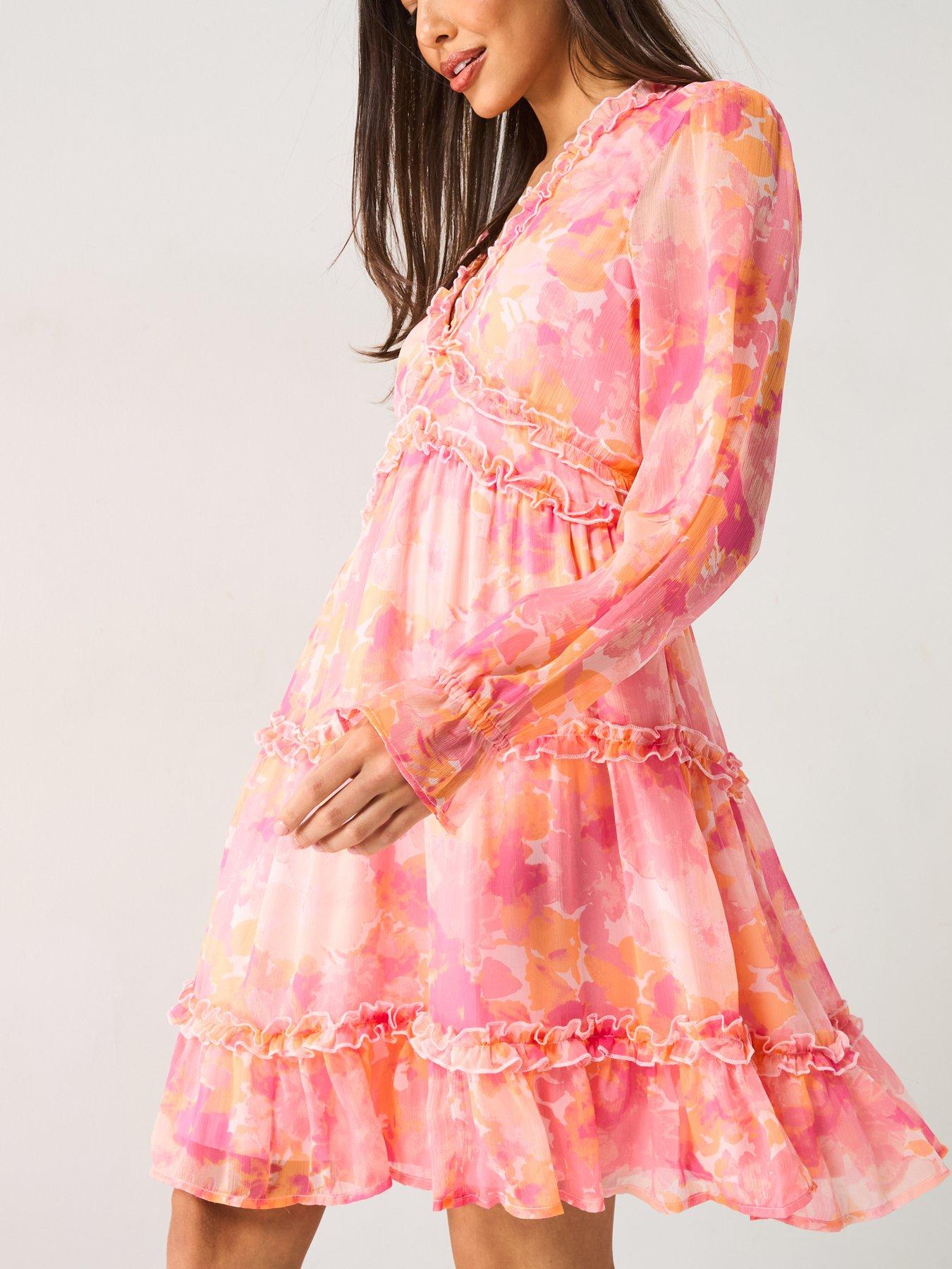 Image 5 of 5 of Vero Moda Milla Long Sleeve Frill Short Dress - Multi