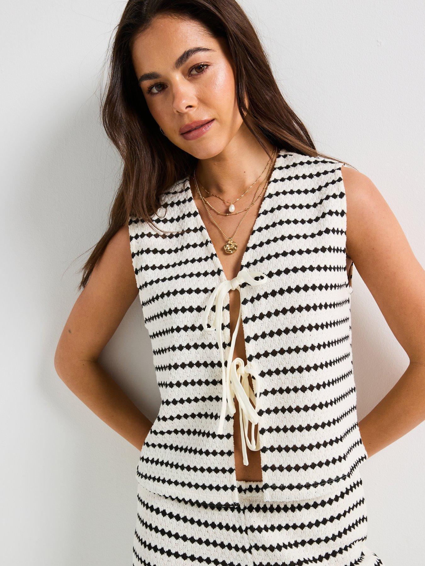 Image 1 of 6 of Only Leva Short Sleeve Short Stripe Vest - Black