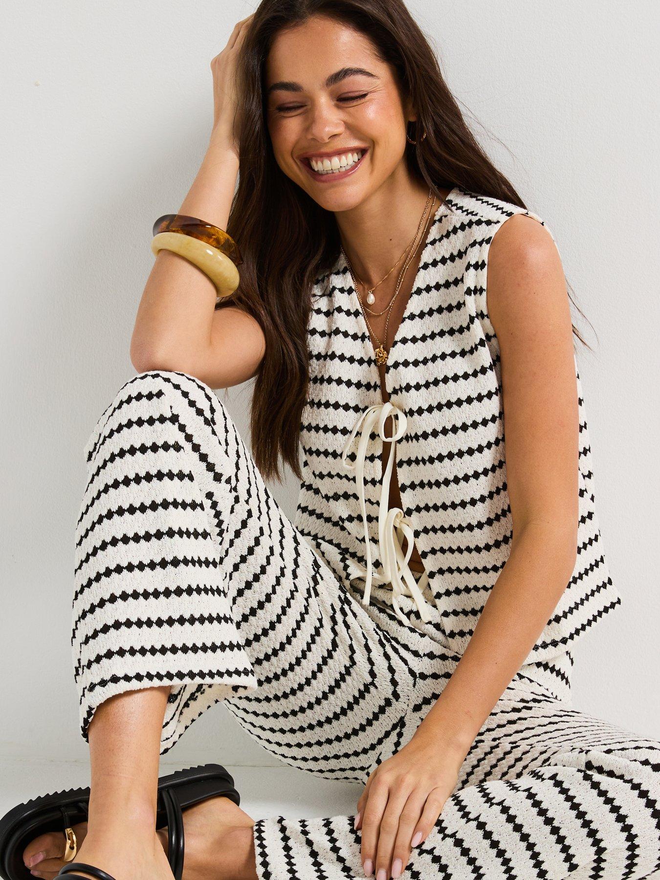 Image 4 of 6 of Only Leva Short Sleeve Short Stripe Vest - Black