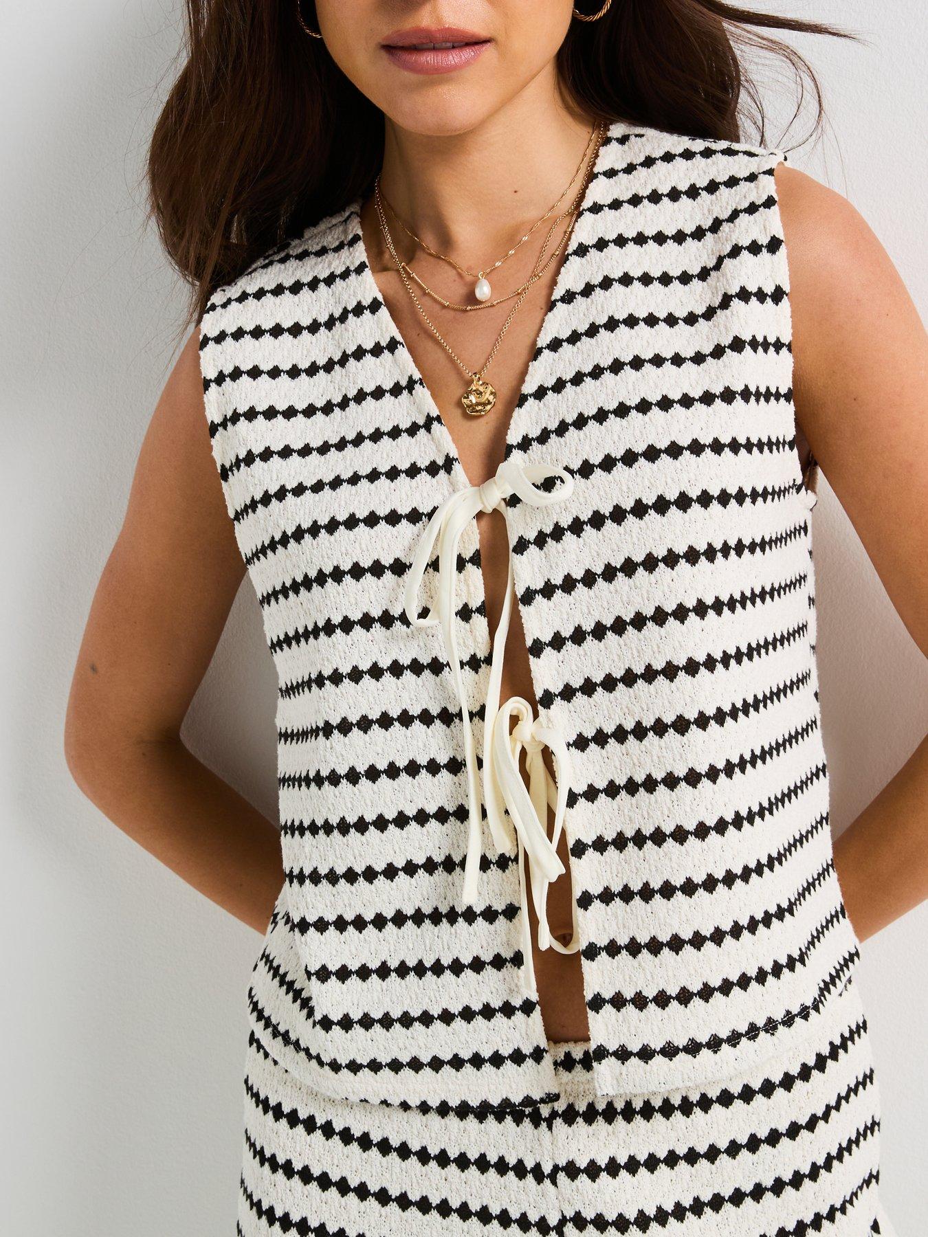 Image 5 of 6 of Only Leva Short Sleeve Short Stripe Vest - Black