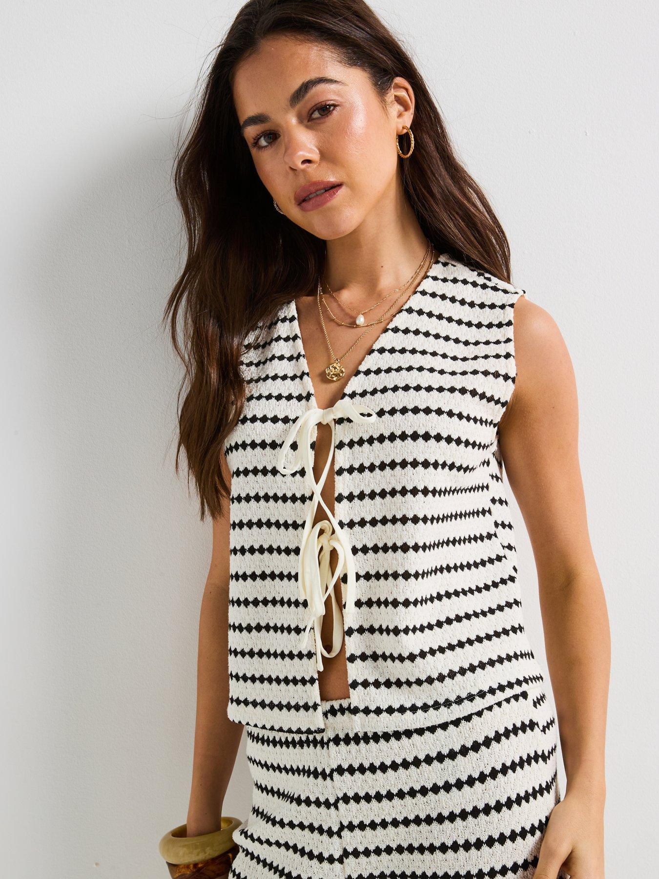 Image 6 of 6 of Only Leva Short Sleeve Short Stripe Vest - Black