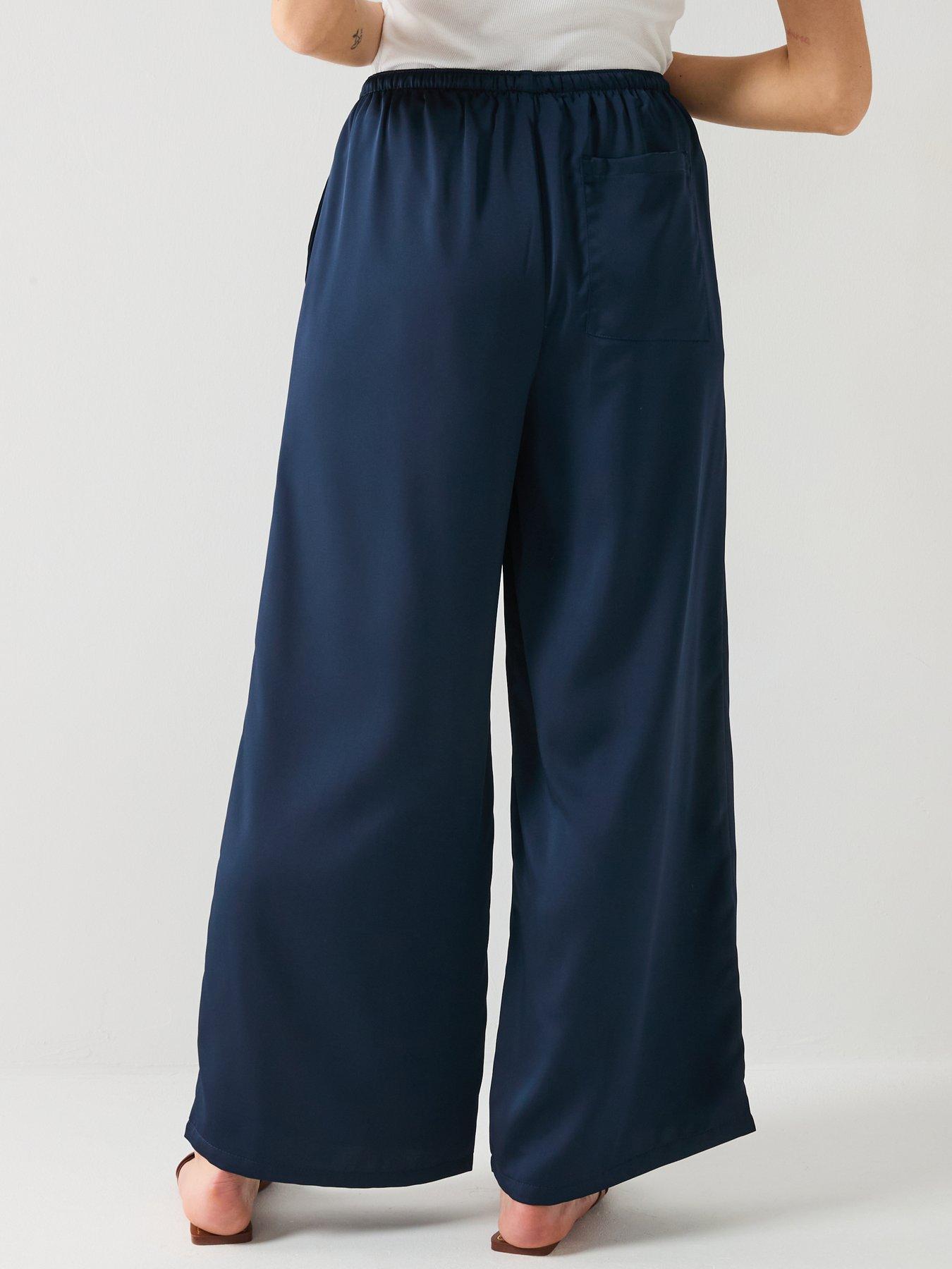 Image 2 of 6 of Vero Moda Tricia Mid Waist Wide Satin Pant - Navy