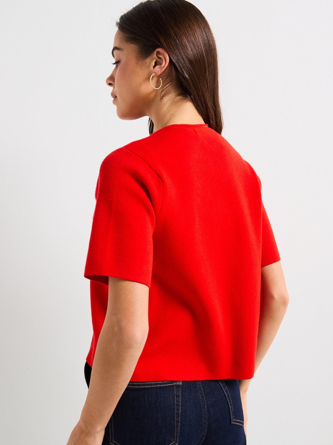 Image 2 of 5 of Vero Moda Gold Short Sleeve O-Neck One Button Cardigan - Red