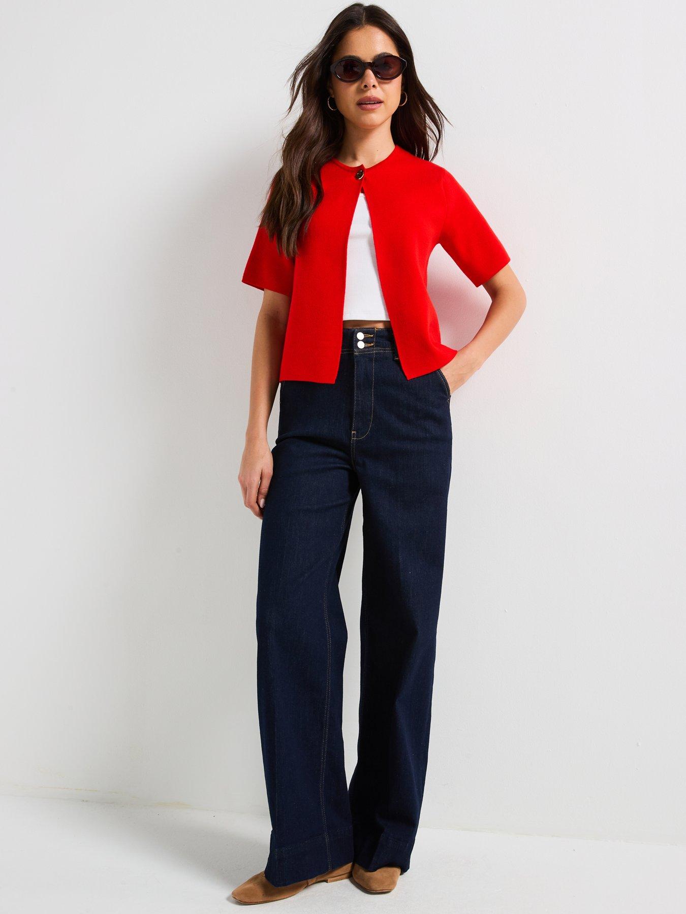 Image 3 of 5 of Vero Moda Gold Short Sleeve O-Neck One Button Cardigan - Red