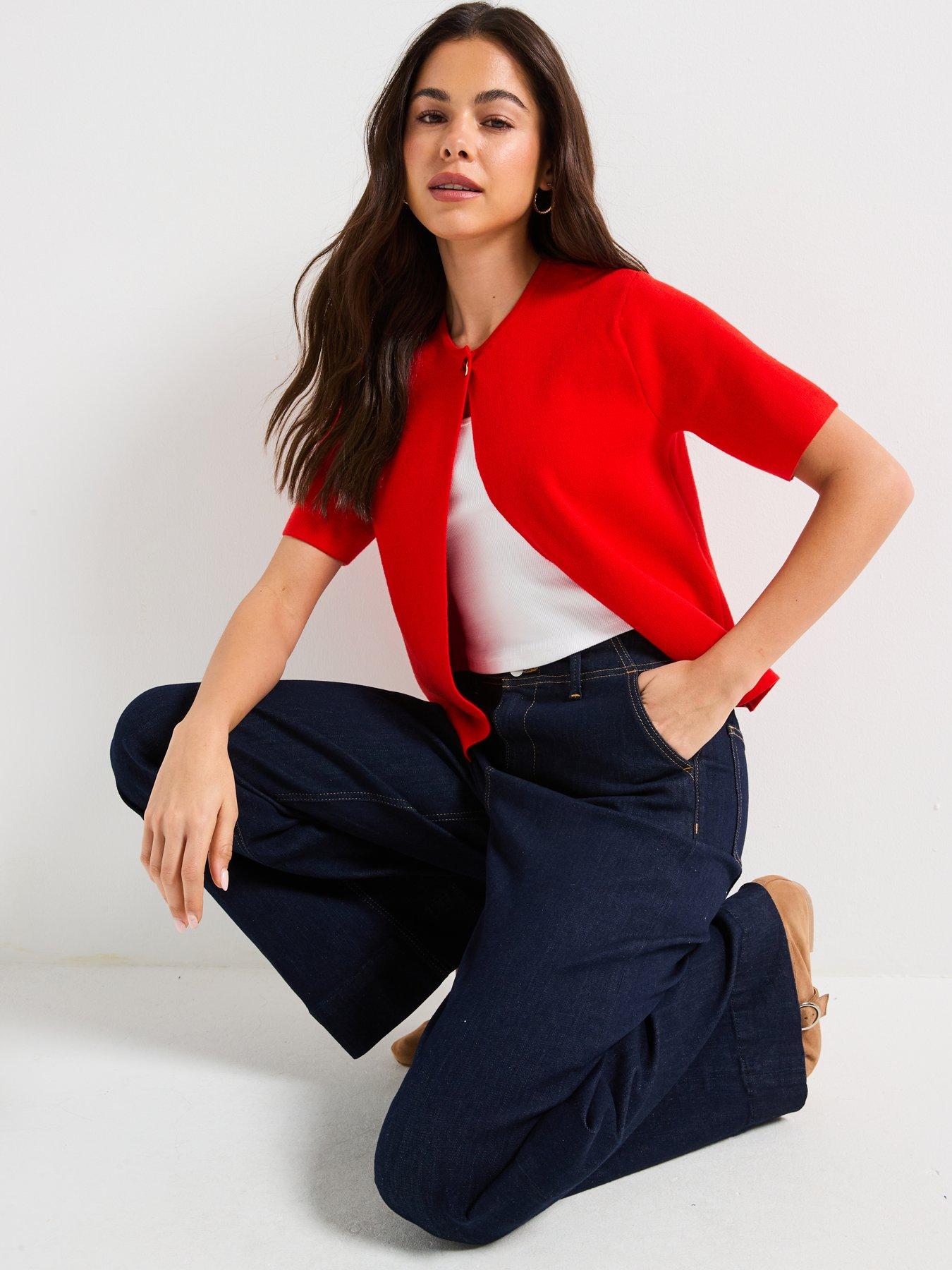 Image 4 of 5 of Vero Moda Gold Short Sleeve O-Neck One Button Cardigan - Red