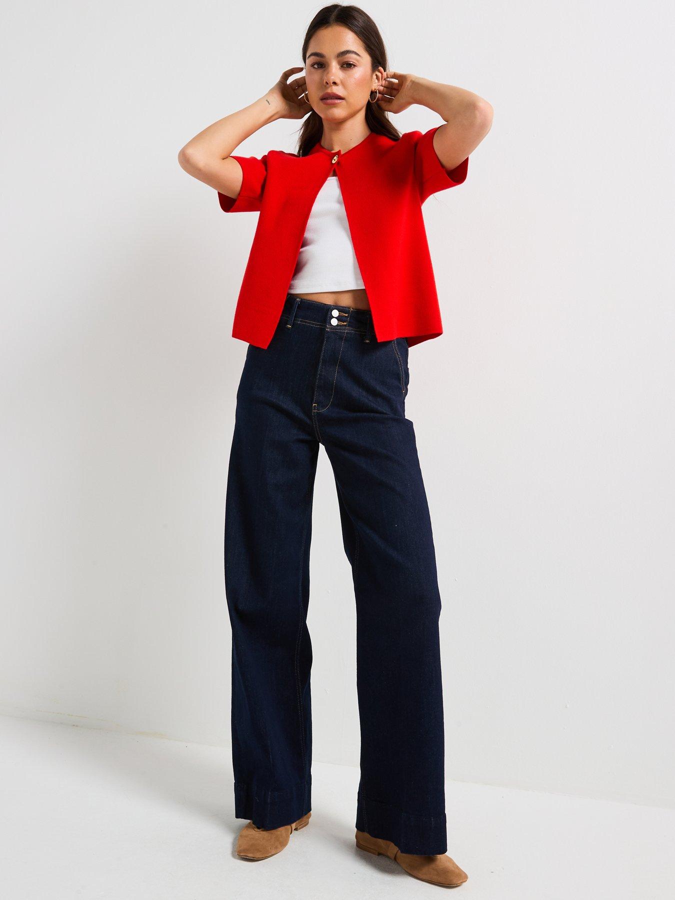 Image 5 of 5 of Vero Moda Gold Short Sleeve O-Neck One Button Cardigan - Red