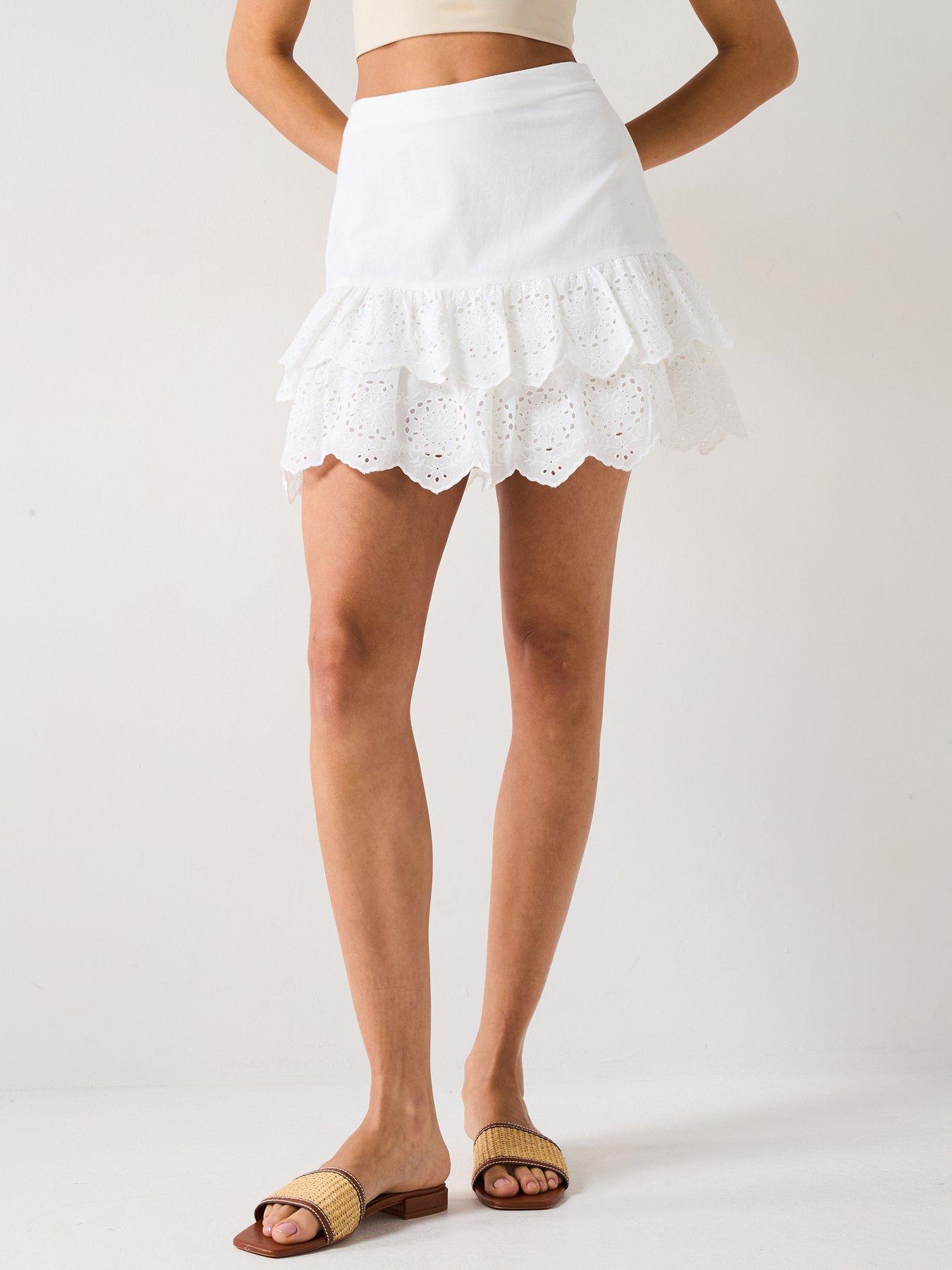 Only Ellyn Mid Waist Layered Skirt - White