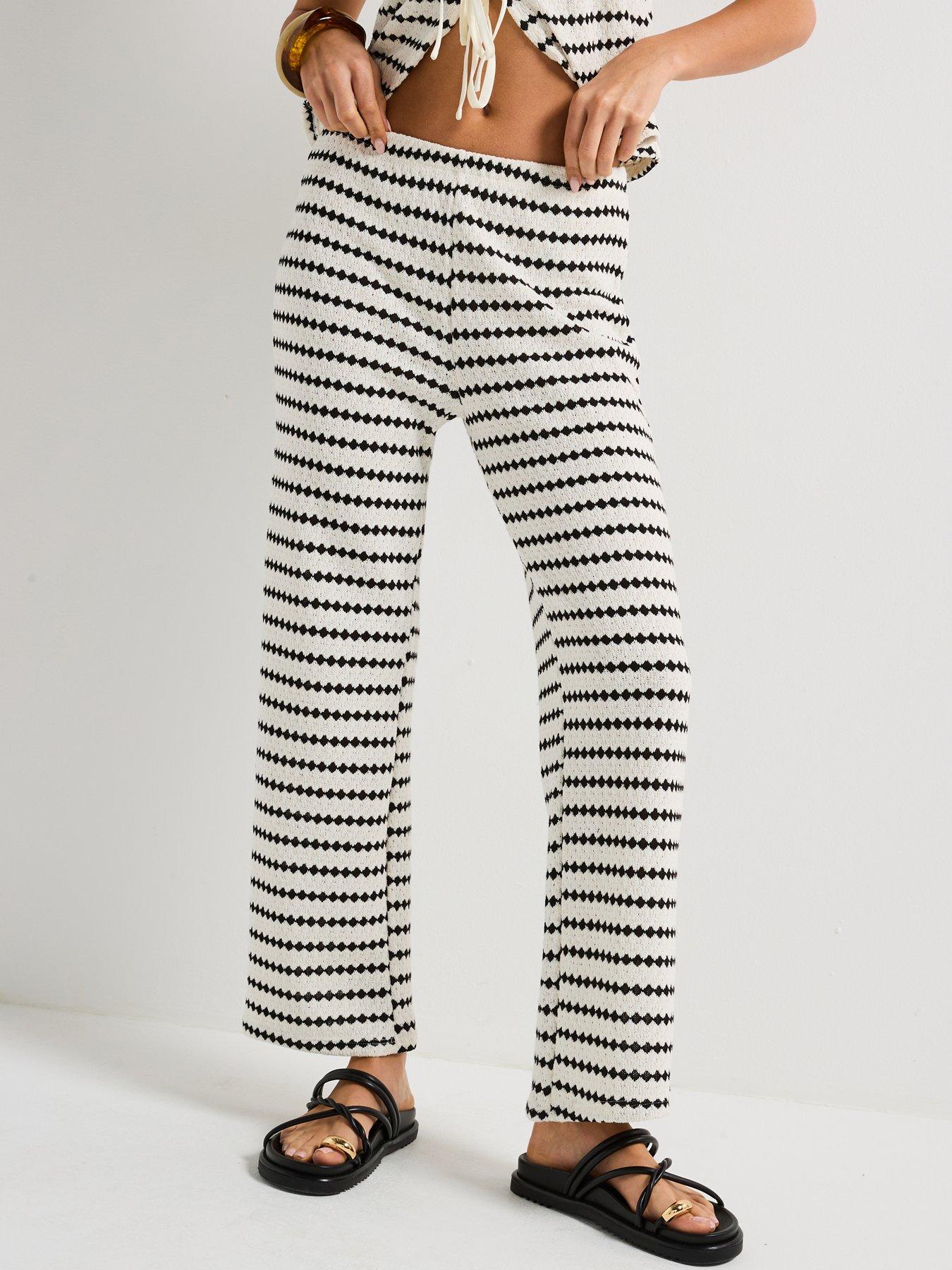 Only Leva Stripe Wide Leg Pant - Black