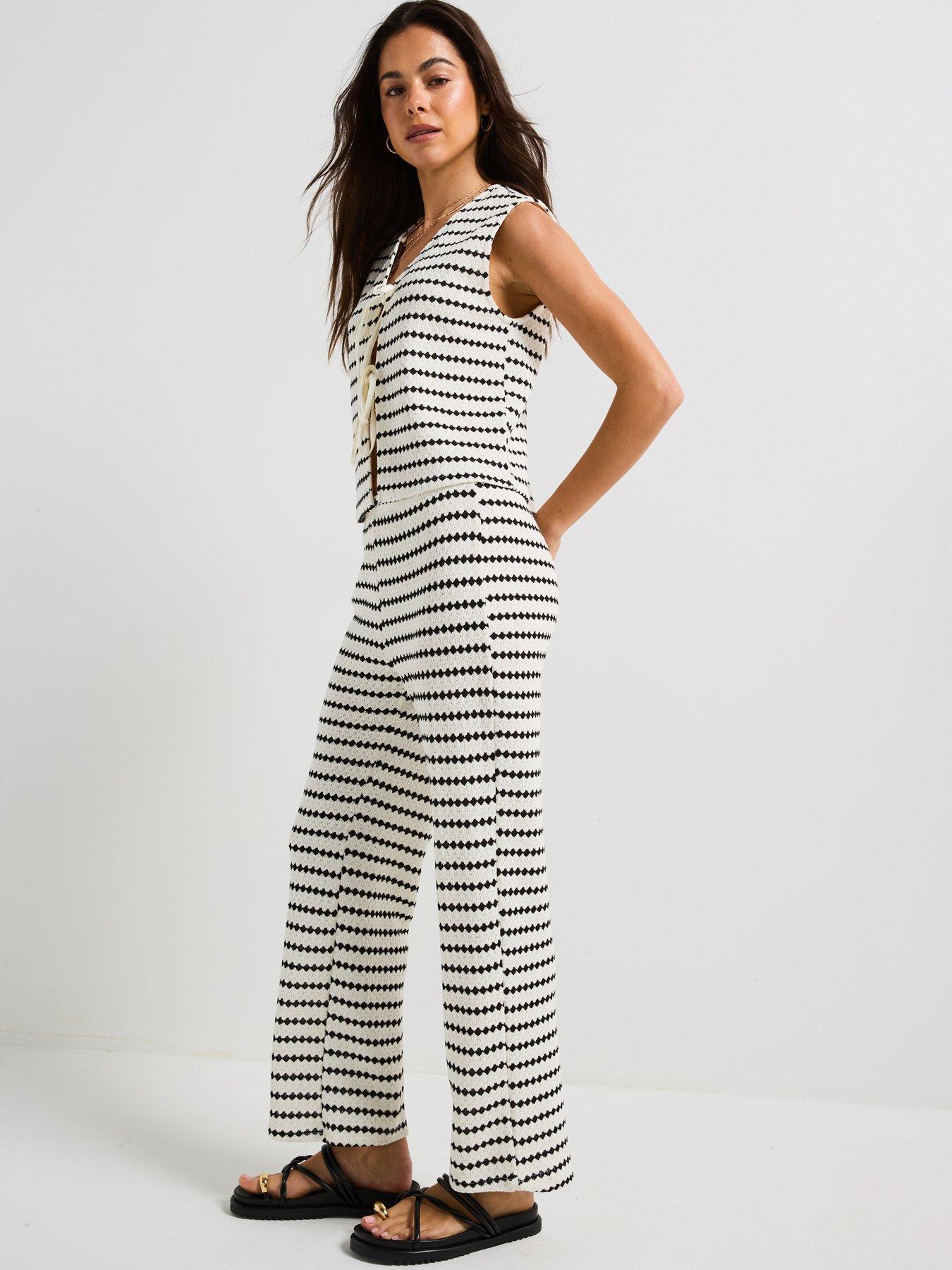 Image 5 of 5 of Only Leva Stripe Wide Leg Pant - Black