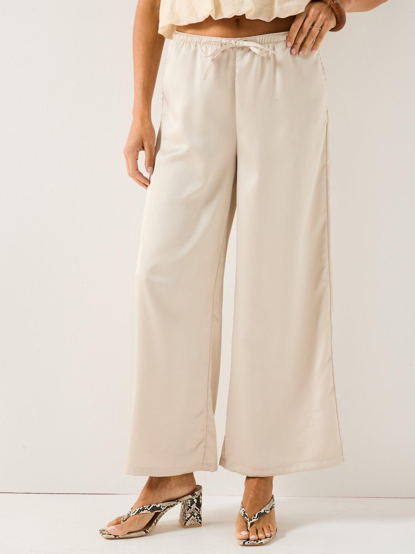 undefined Tricia Mid Waist Wide Satin Pant - Beige