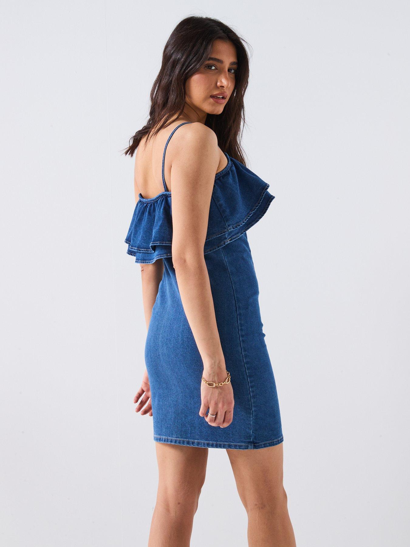 Image 2 of 6 of Vero Moda Manny Frill Short Denim Dress - Blue