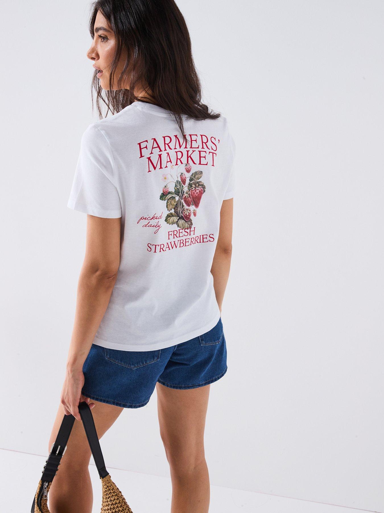 Image 1 of 6 of PIECES Summer Short Sleeve Printed T-Shirt - White