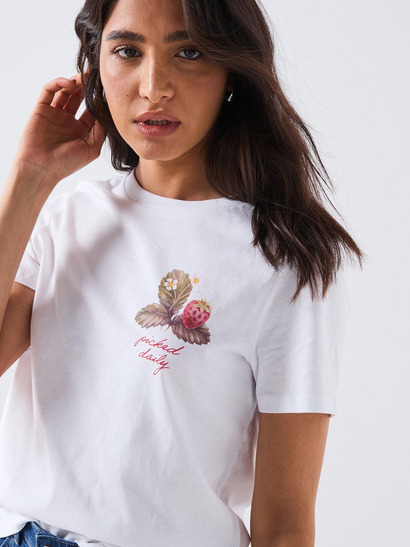 Image 4 of 6 of PIECES Summer Short Sleeve Printed T-Shirt - White