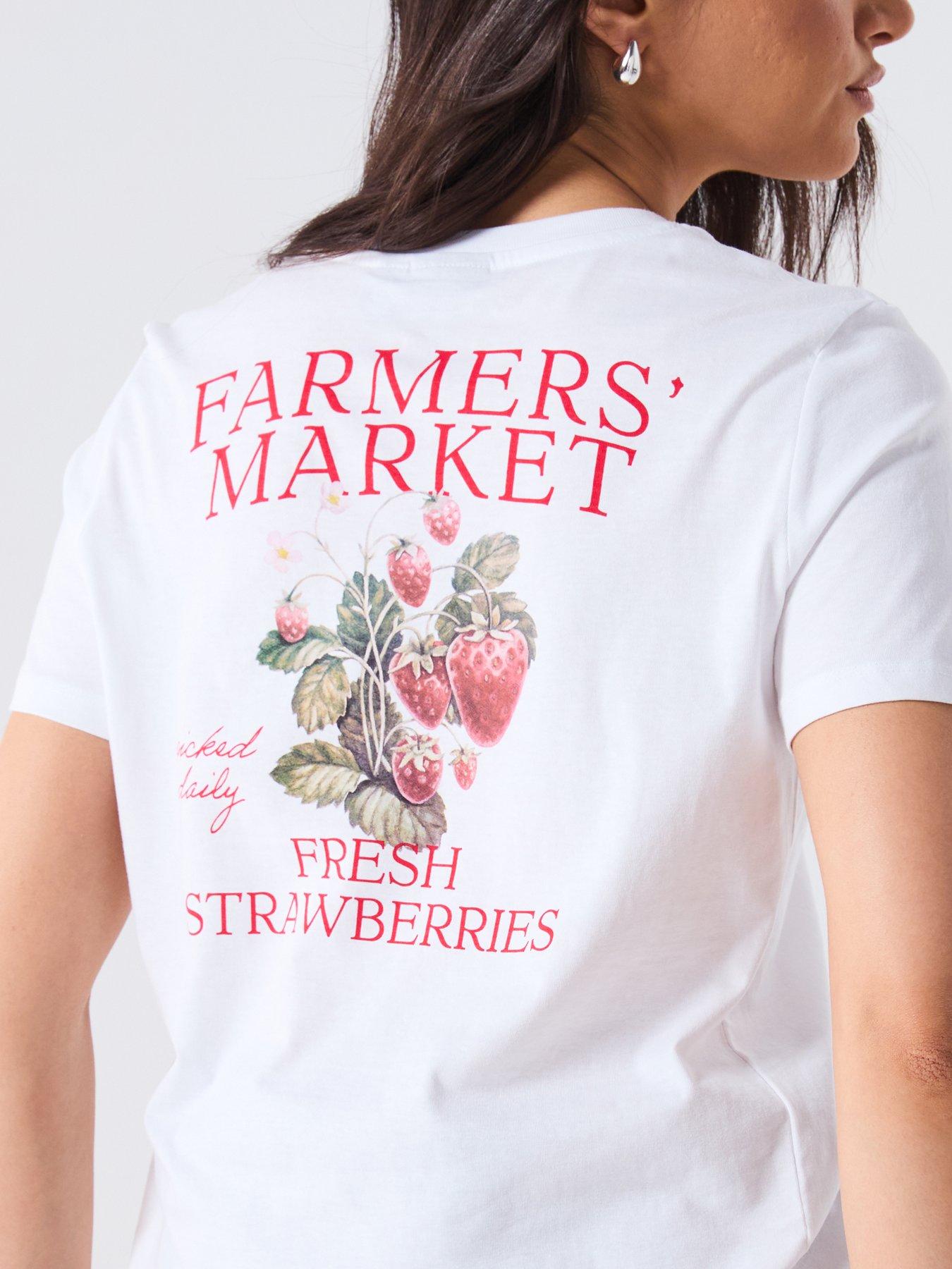 Image 6 of 6 of PIECES Summer Short Sleeve Printed T-Shirt - White