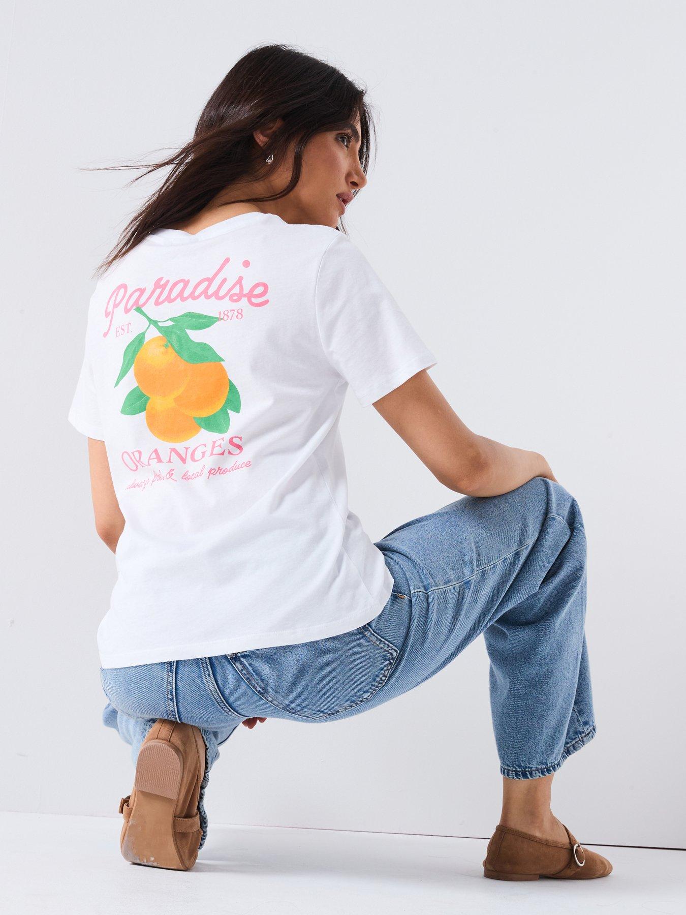 Image 1 of 6 of PIECES Summer Short Sleeve Printed T-Shirt - White