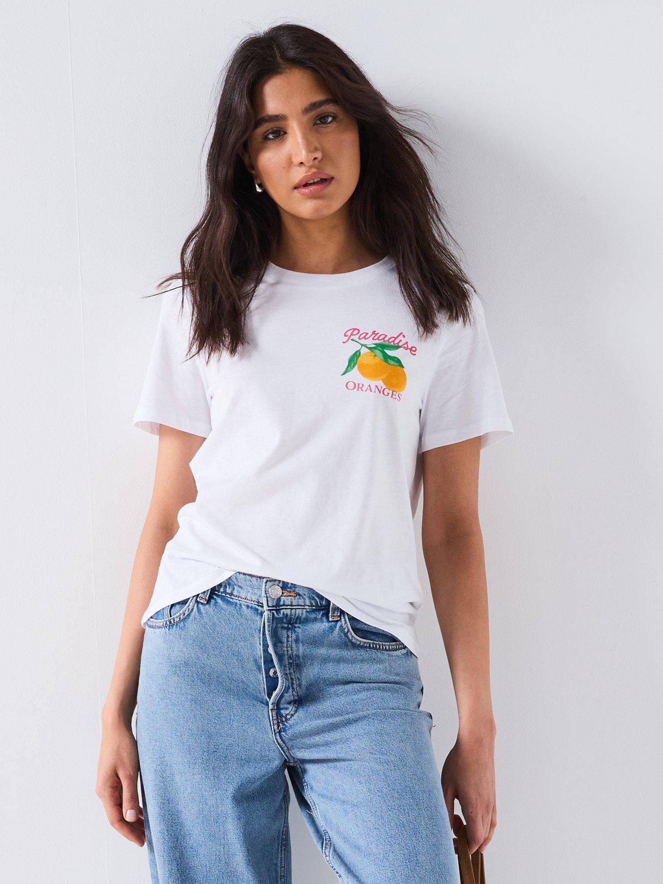 Image 2 of 6 of PIECES Summer Short Sleeve Printed T-Shirt - White