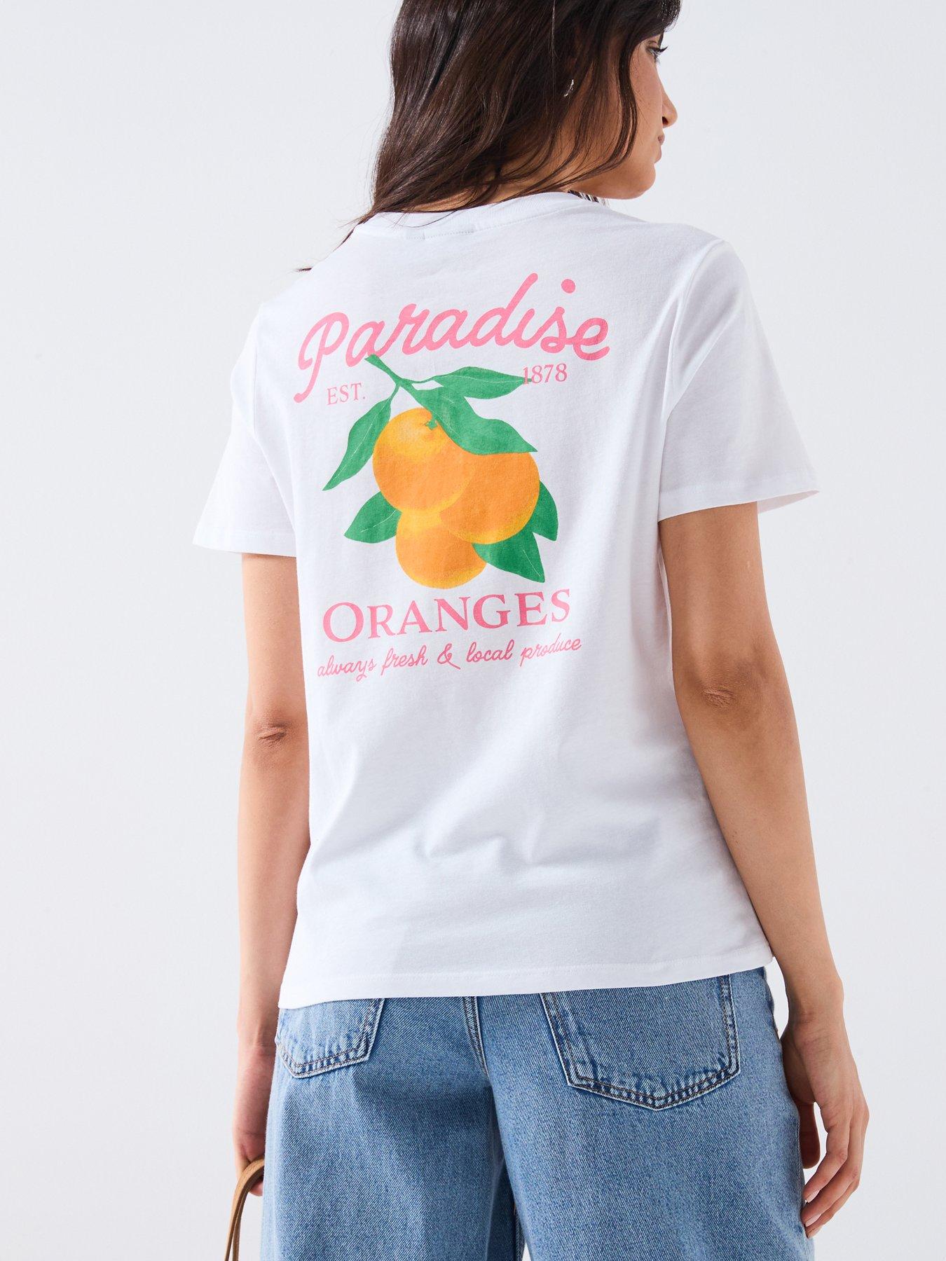 Image 4 of 6 of PIECES Summer Short Sleeve Printed T-Shirt - White