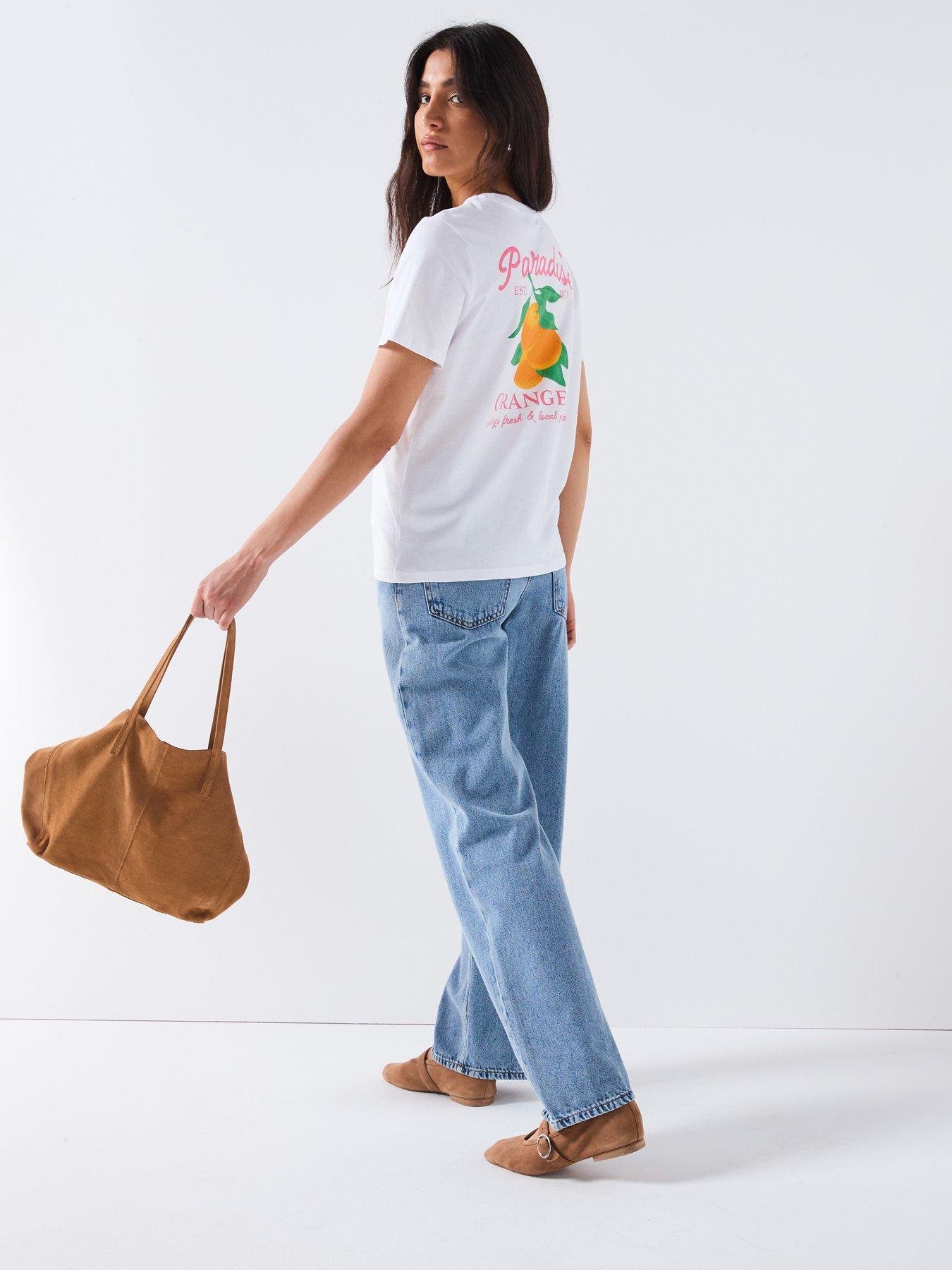Image 5 of 6 of PIECES Summer Short Sleeve Printed T-Shirt - White