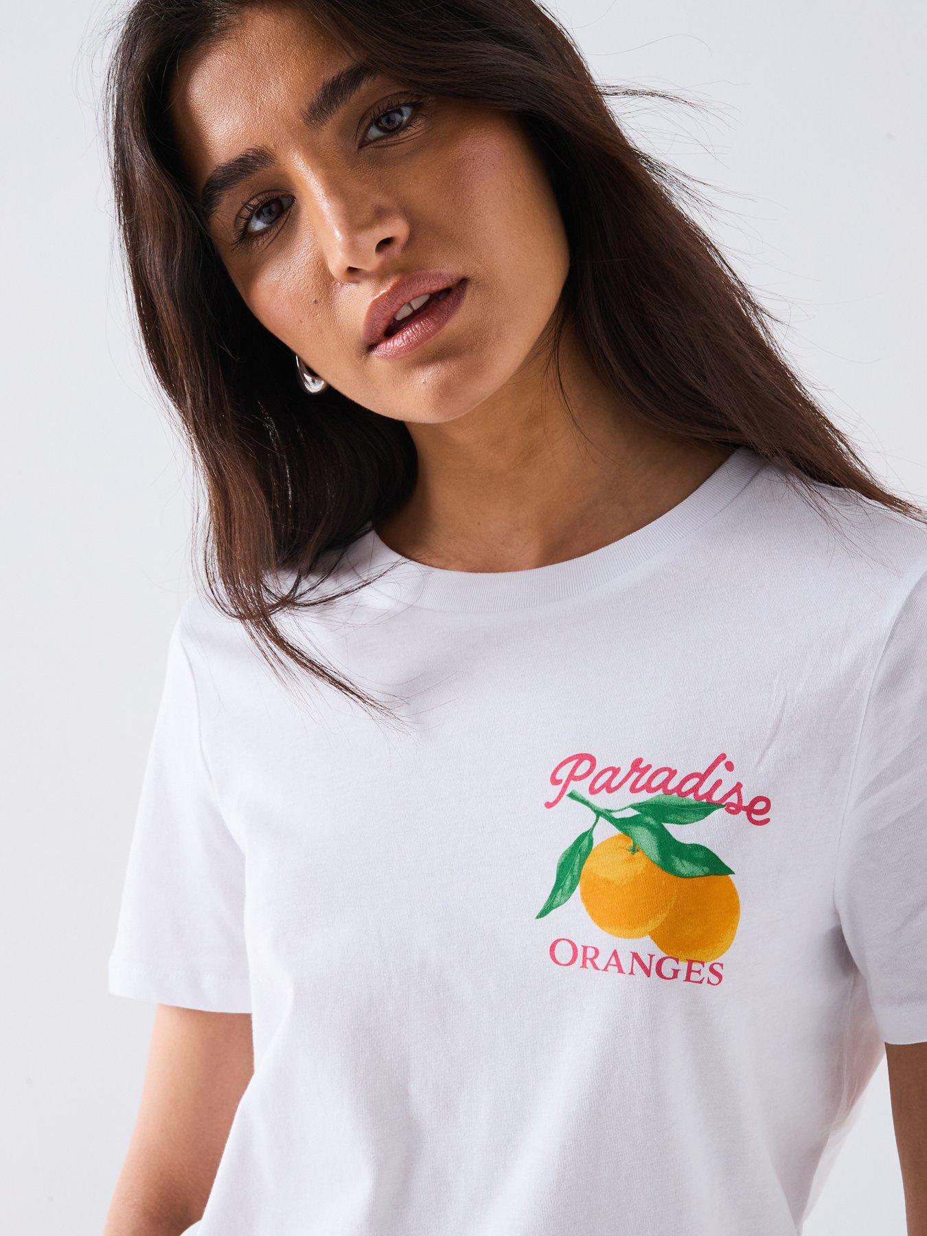 Image 6 of 6 of PIECES Summer Short Sleeve Printed T-Shirt - White