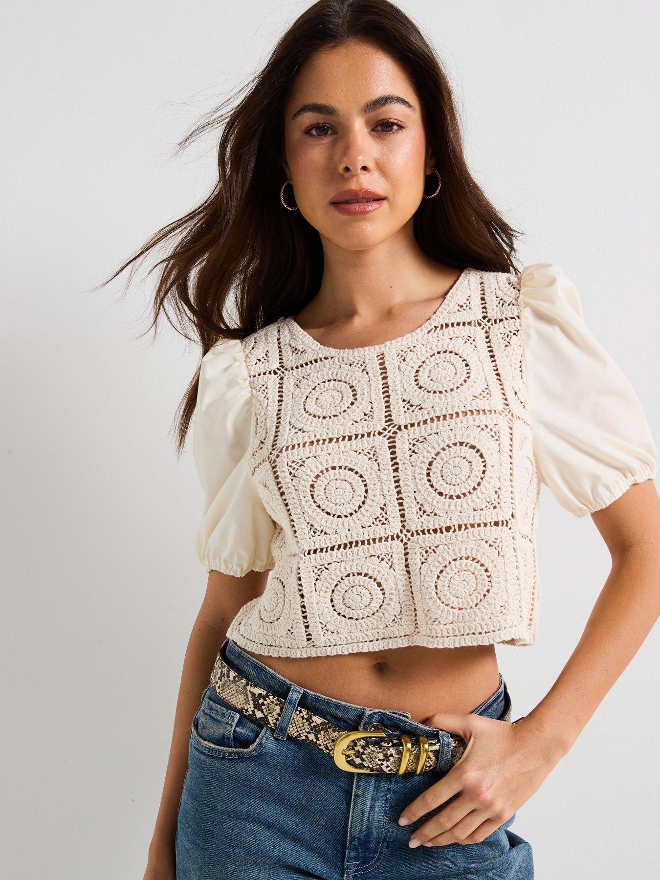 Only Charis Short Sleeve Mix Jersey Top - Beige