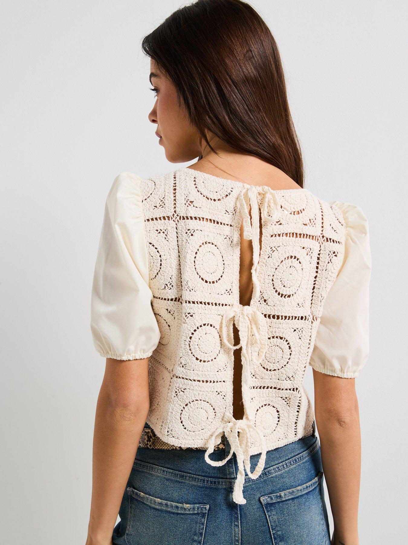 Image 2 of 4 of Only Charis Short Sleeve Mix Jersey Top - Beige