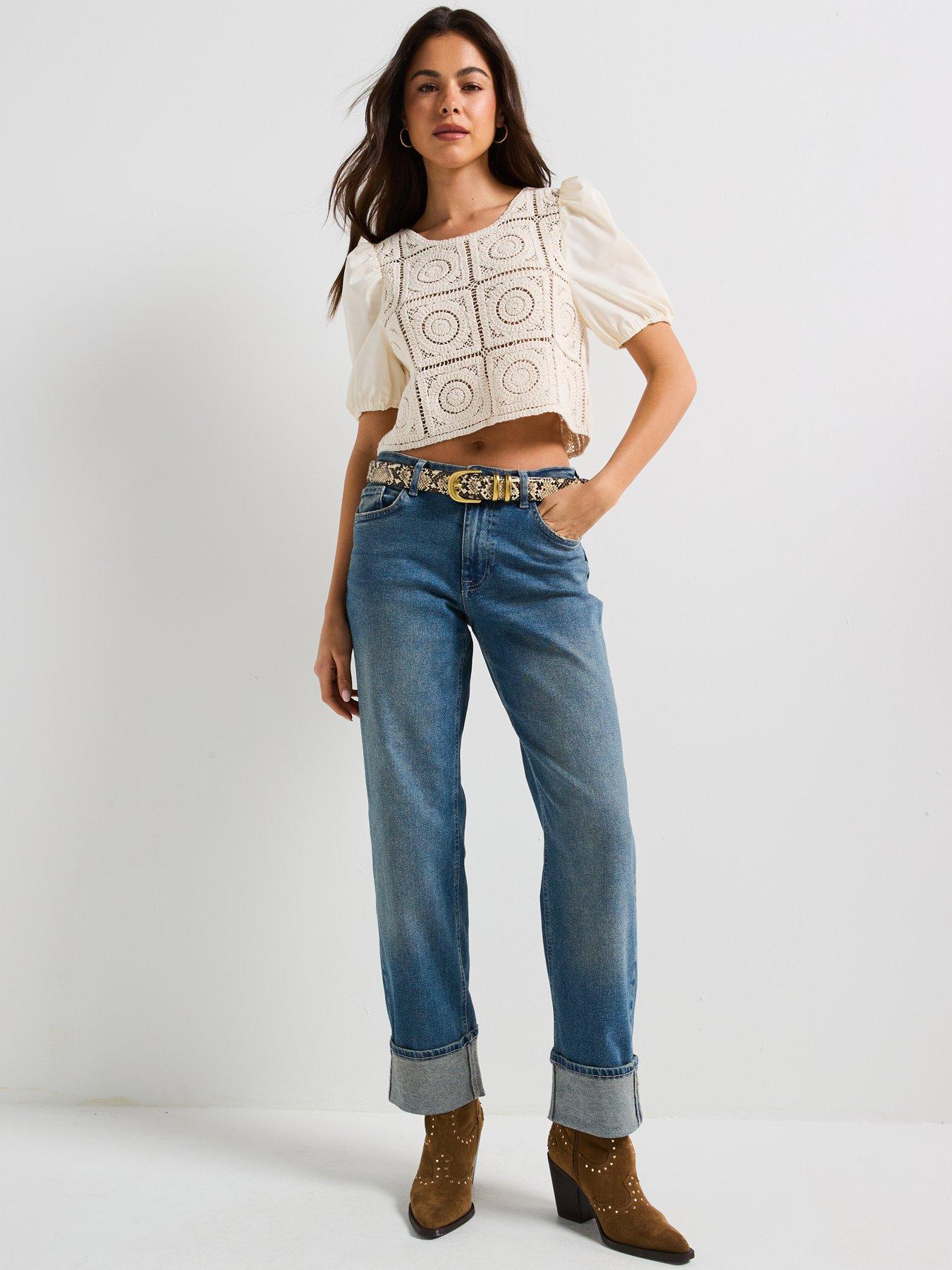 Image 3 of 4 of Only Charis Short Sleeve Mix Jersey Top - Beige