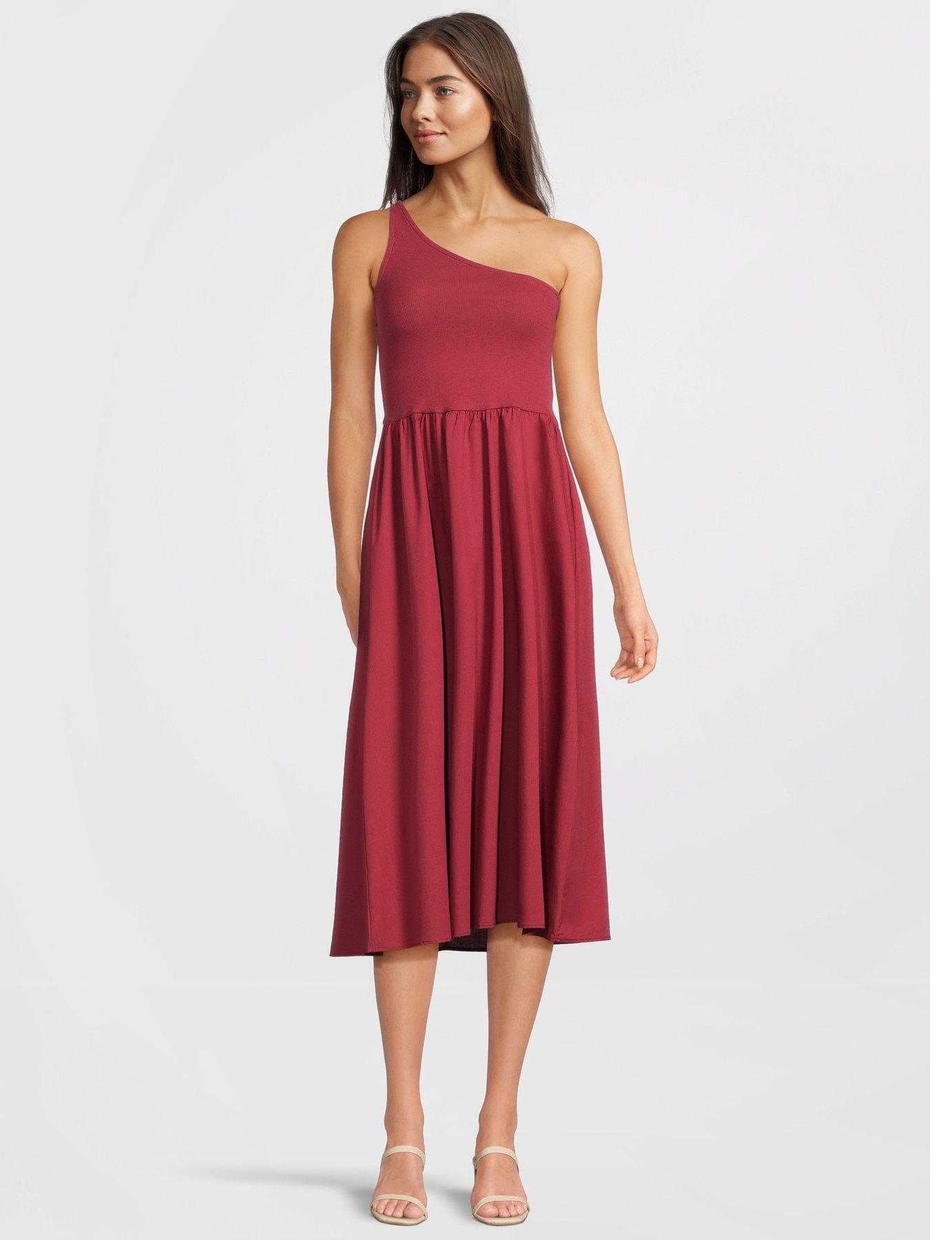 only-liris-life-sleeveless-one-shoulder-jersey-dress-redfront