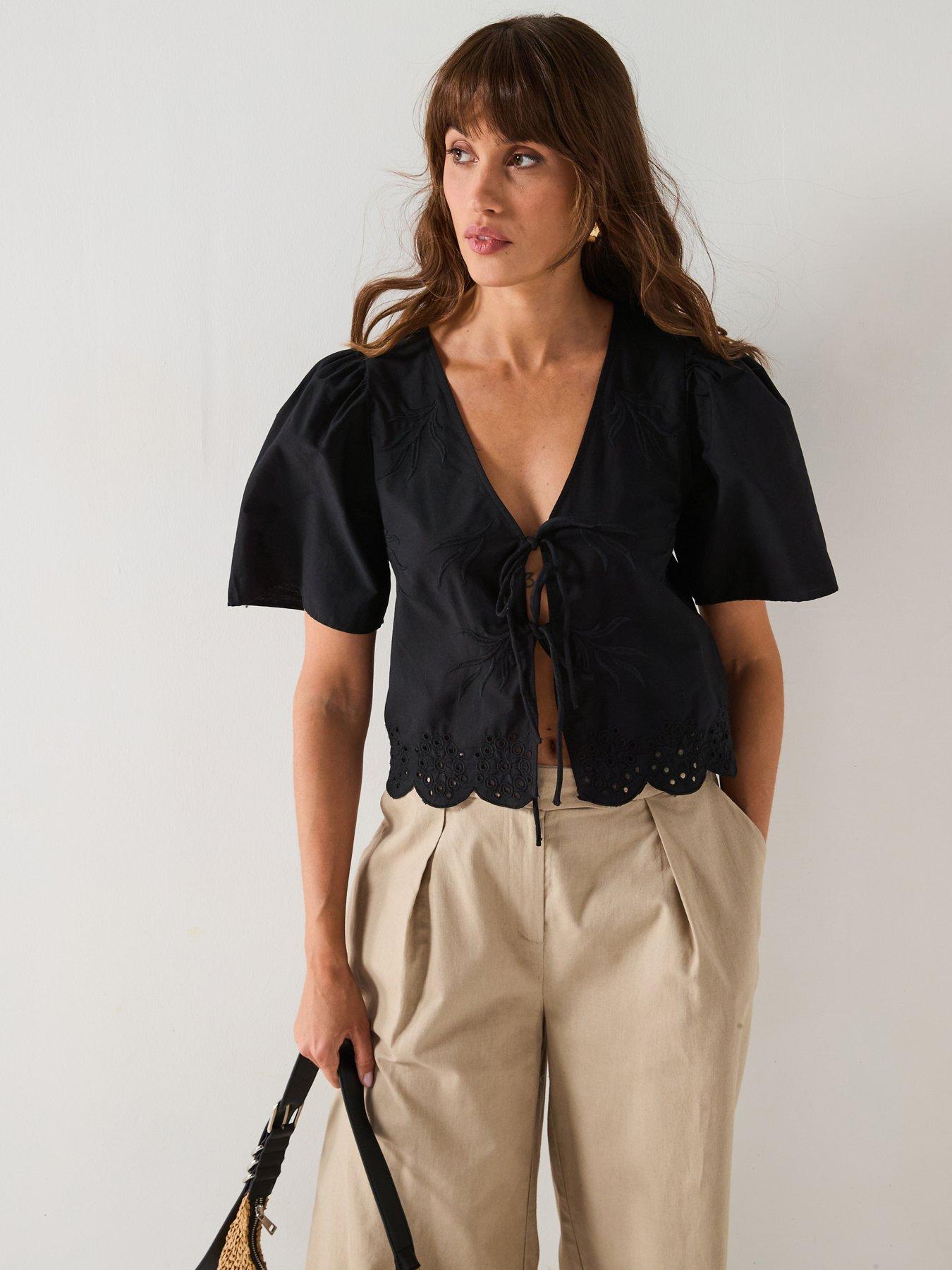 jdy-alice-short-sleeve-tie-top-blackfront