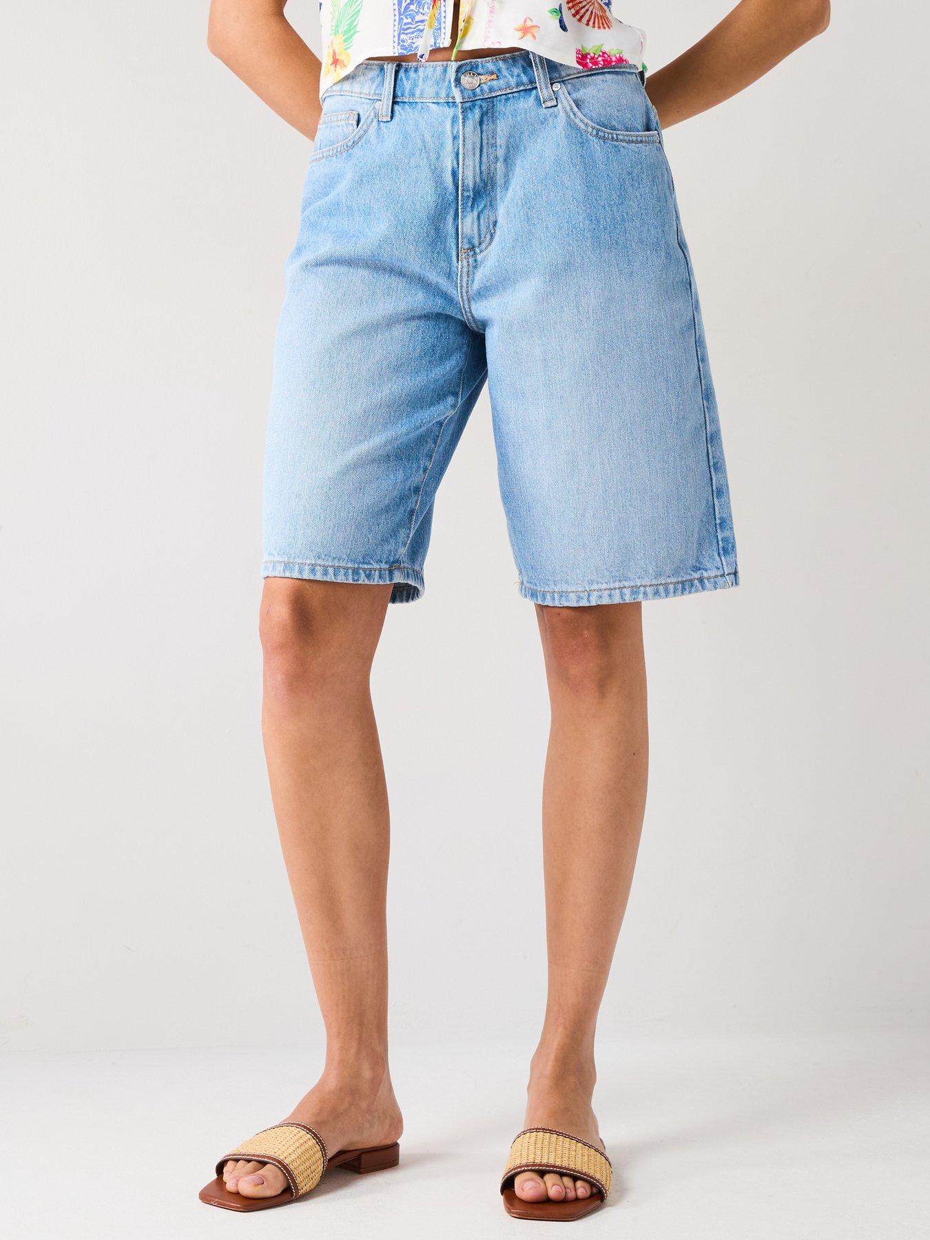 Only Sonny High Waist Wide Denim Shorts - Blue