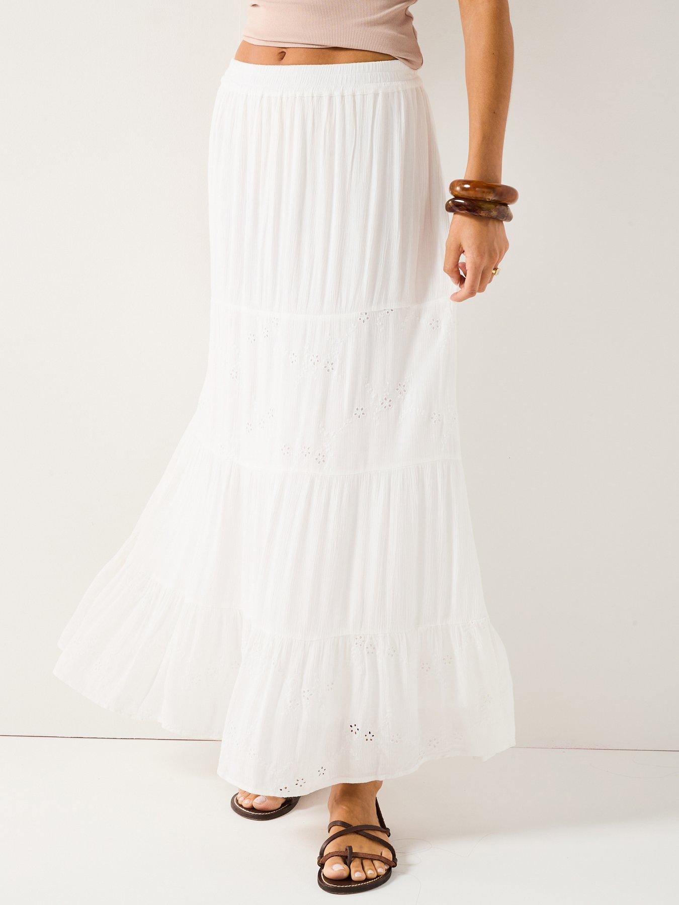 Only Chiara Broderie Long Skirt - White
