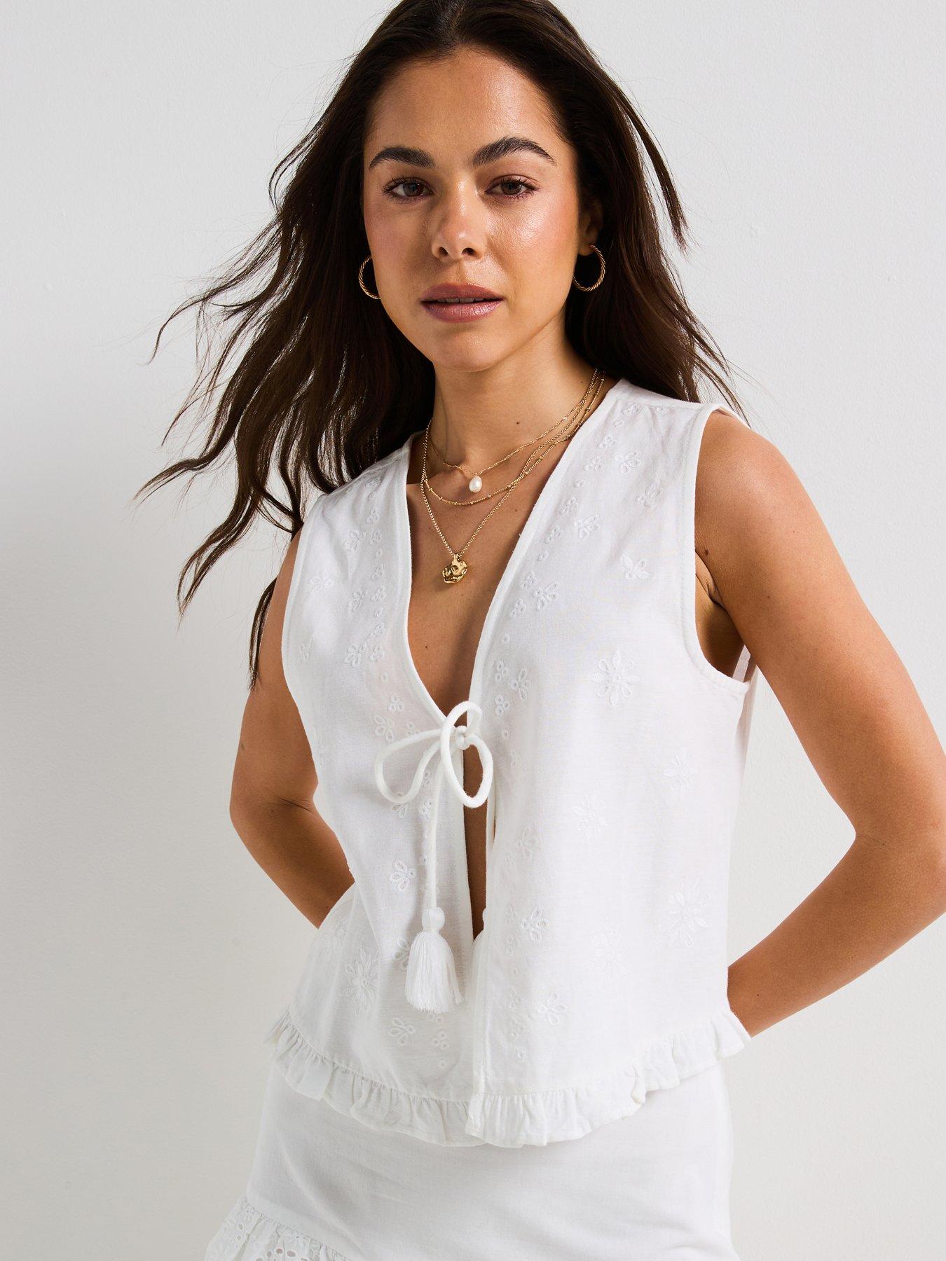 Only Jakiri Linen Sleeveless Embellished Vest - White