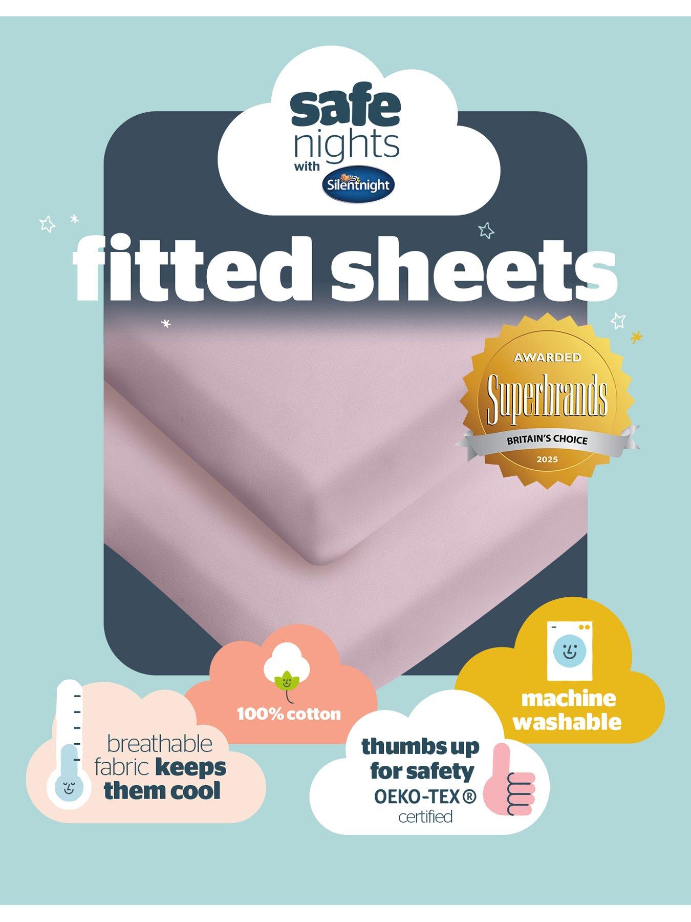 Image 7 of 7 of Silentnight Silentnight Safe Nights 2 x Pack 100% Cotton Cot Bed Fitted Sheets - 140cm x 70cm - Pink