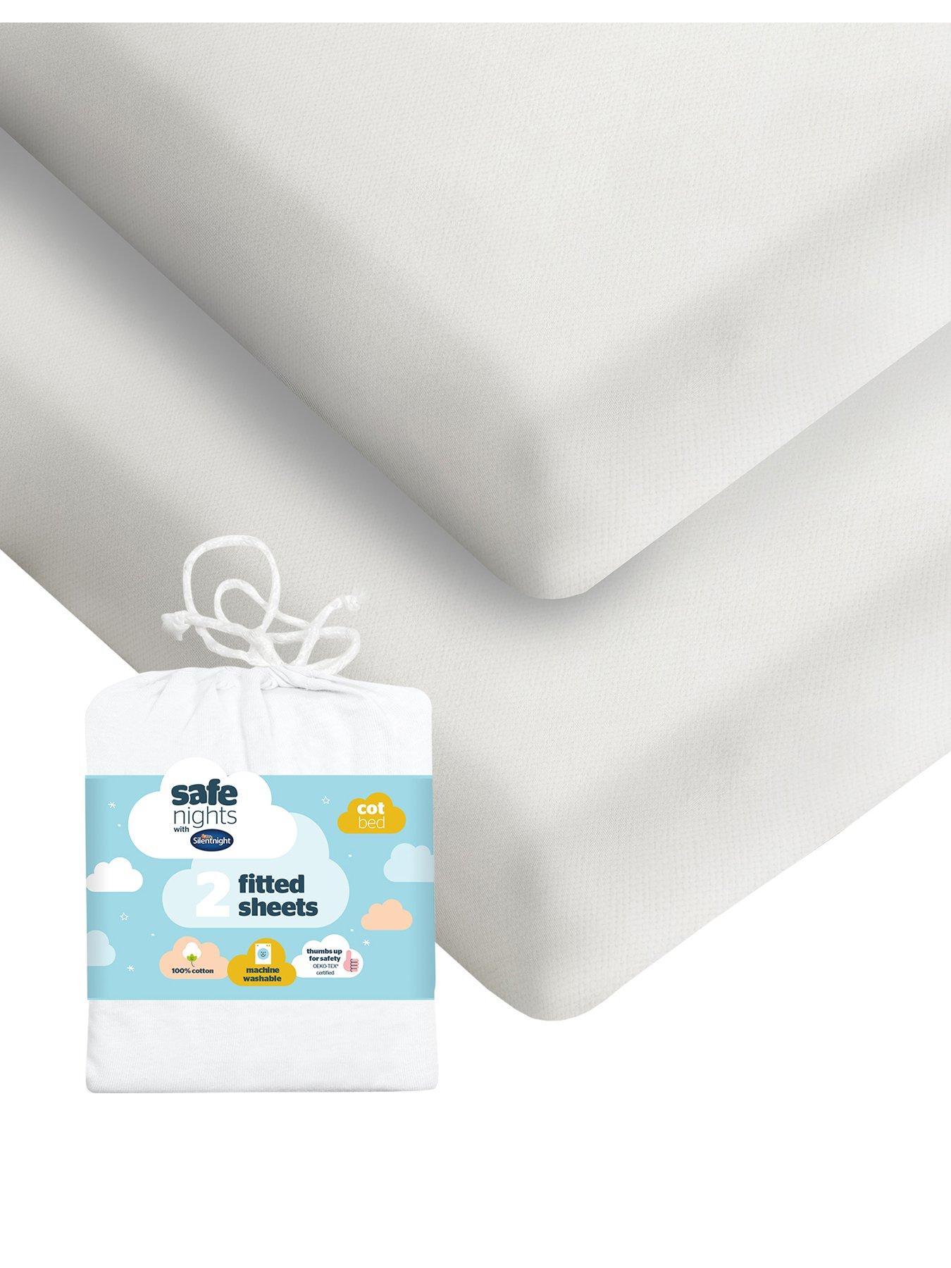 Image 1 of 7 of Silentnight Safe Nights 2 x Pack 100% Cotton Cot Bed Fitted Sheets - 140cm x 70cm (White)