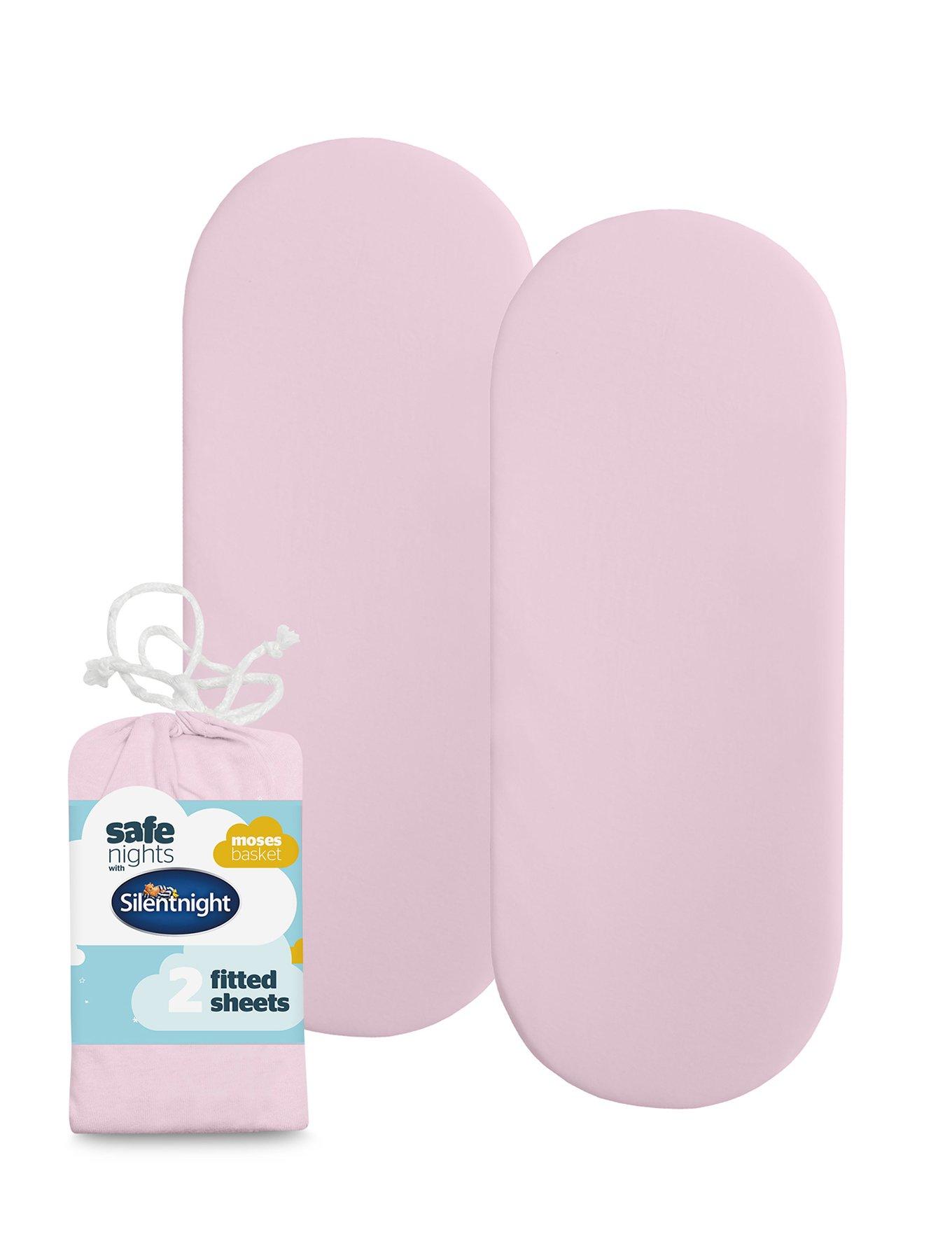 Image 1 of 7 of Silentnight Safe Nights 2 x Pack 100% Cotton Moses Basket Fitted Sheets - 74cm x 28cm (Pink)