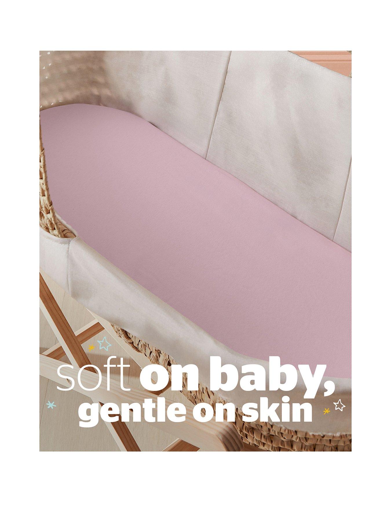 Image 2 of 7 of Silentnight Safe Nights 2 x Pack 100% Cotton Moses Basket Fitted Sheets - 74cm x 28cm (Pink)