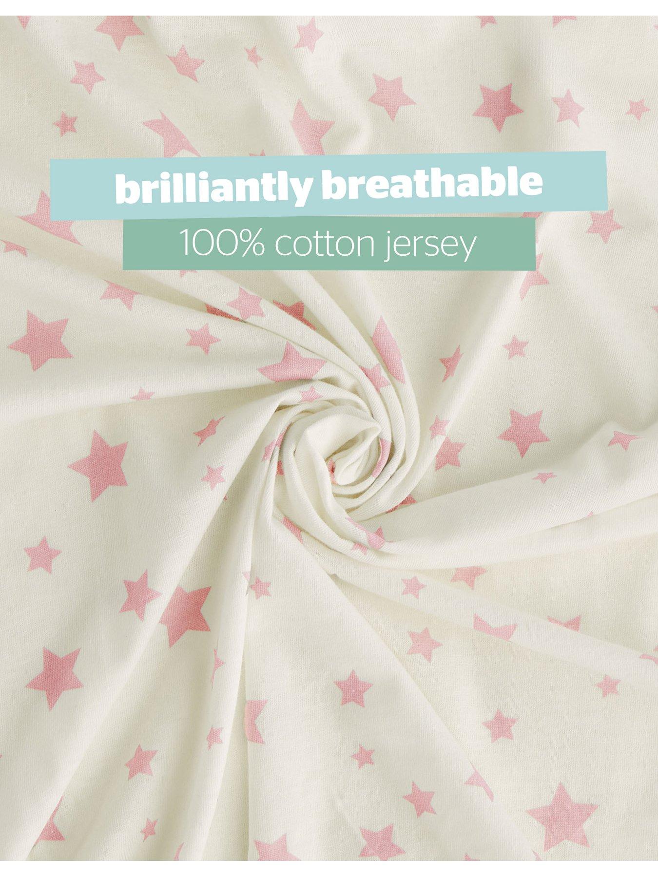 Image 3 of 7 of Silentnight Safe Nights 2 x Pack 100% Cotton Cot Bed Fitted Sheets - 140cm x 70cm - Pink Stars