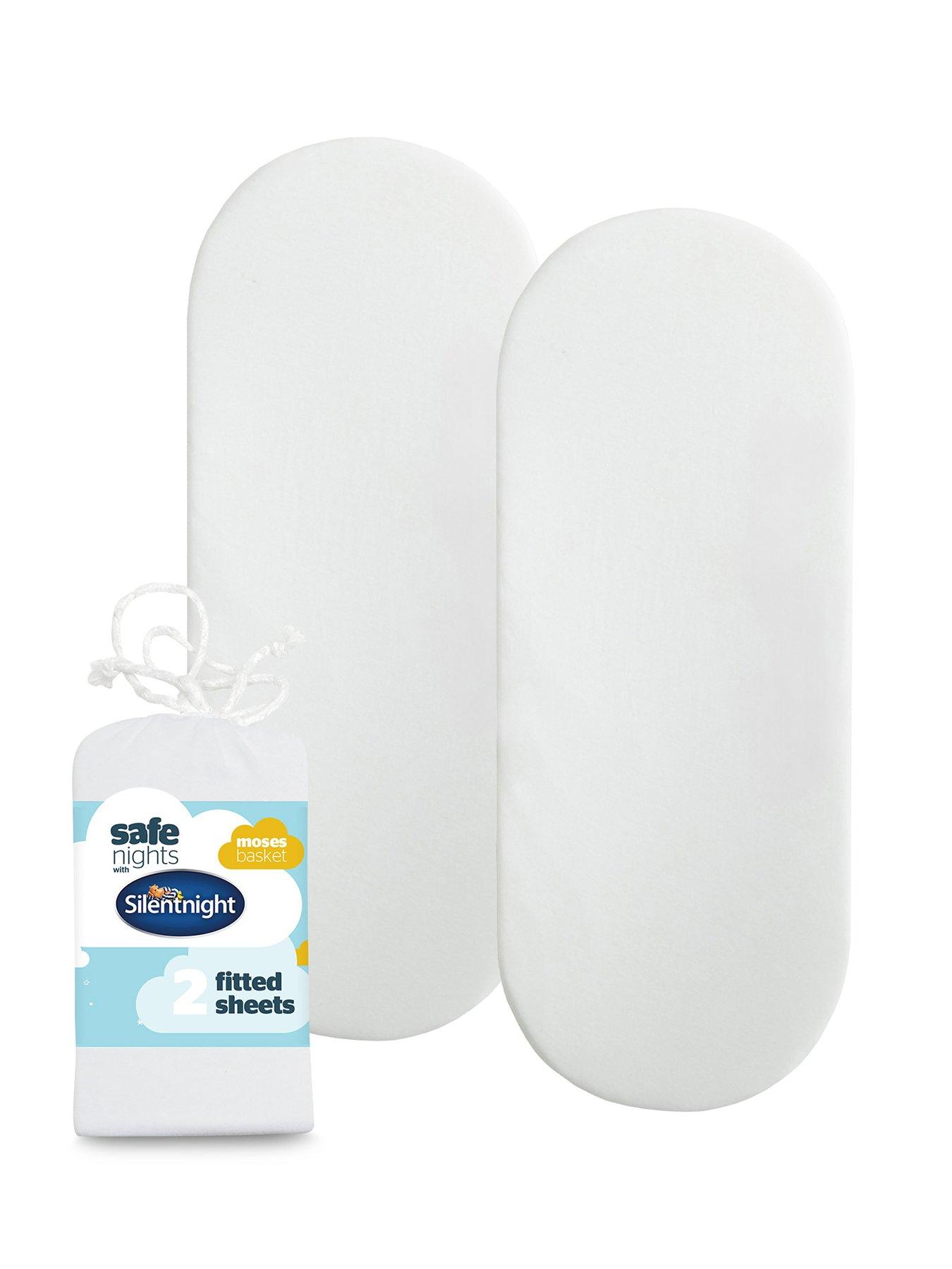 Image 1 of 7 of Silentnight Safe Nights 2 x Pack 100% Cotton Moses Basket Fitted Sheets - 74cm x 28cm (White)