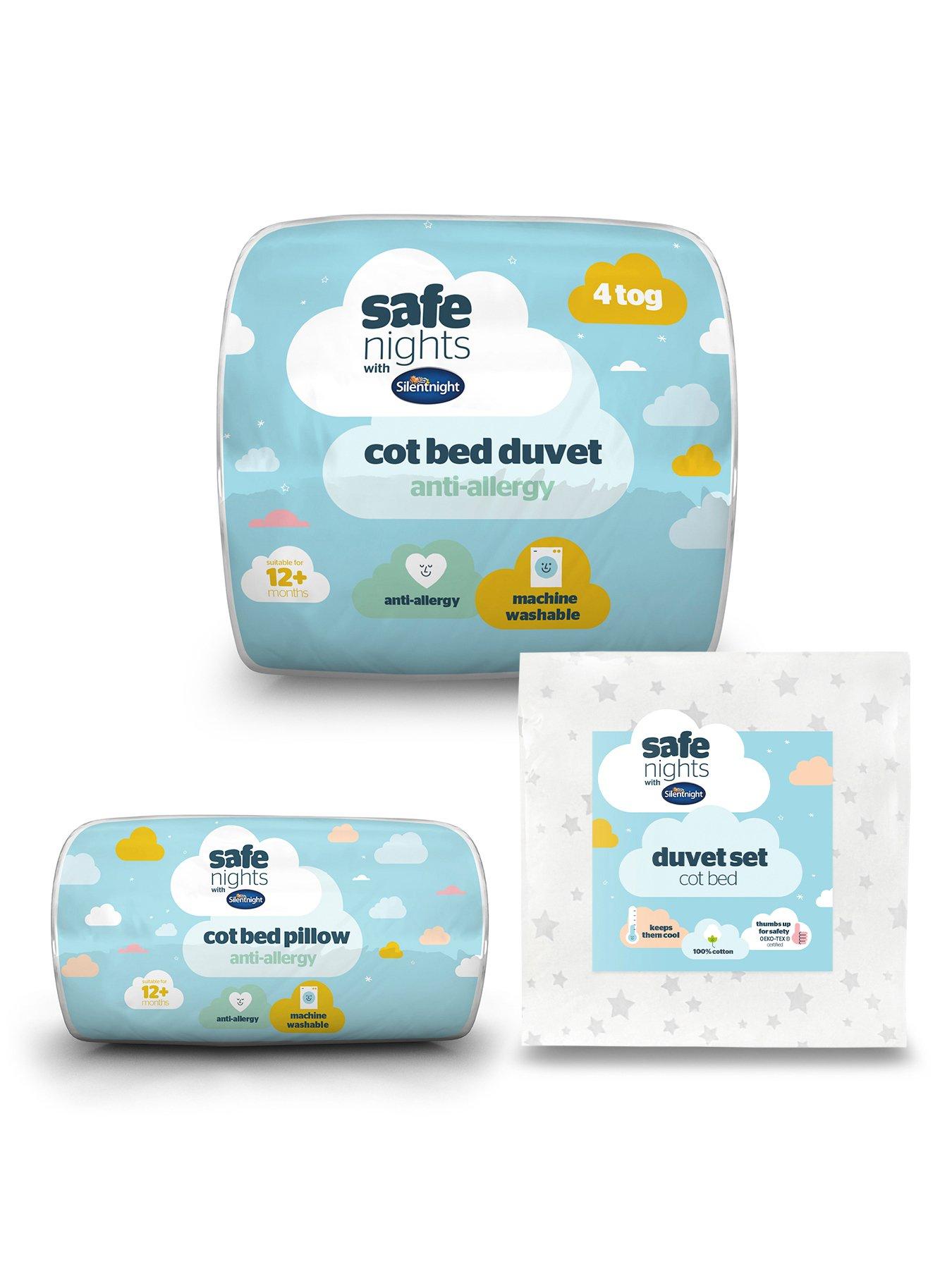 Image 1 of 7 of Silentnight Safe Nights Anti Allergy Cot Bed Bedding Bundle - Pillow, 4 Tog Duvet and Duvet Cover Set (Grey Stars)
