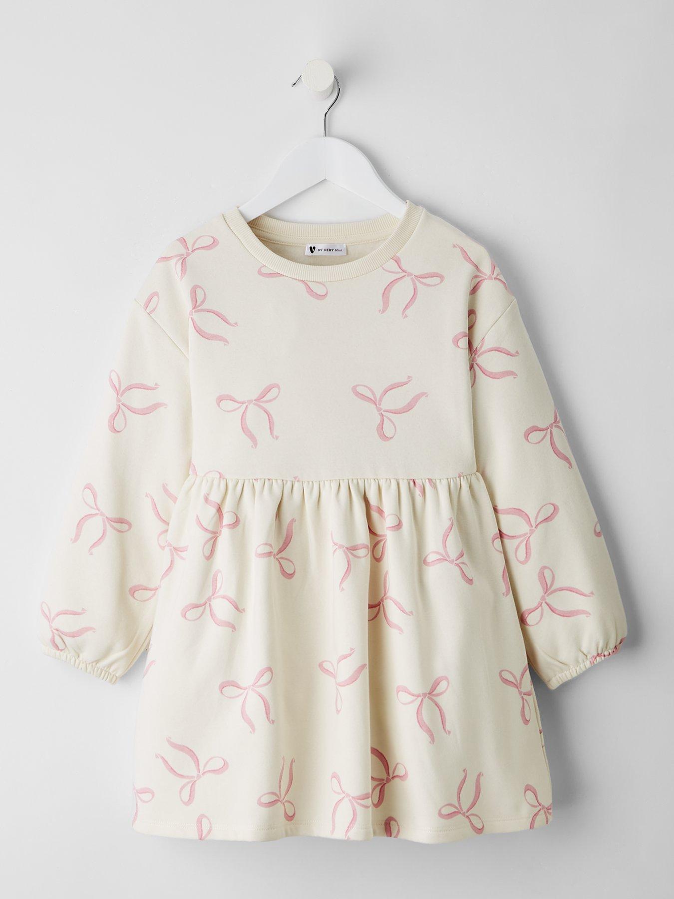 Mini V by Very Girls Bow Print Sweat Peplum Hem Dress - Multi
