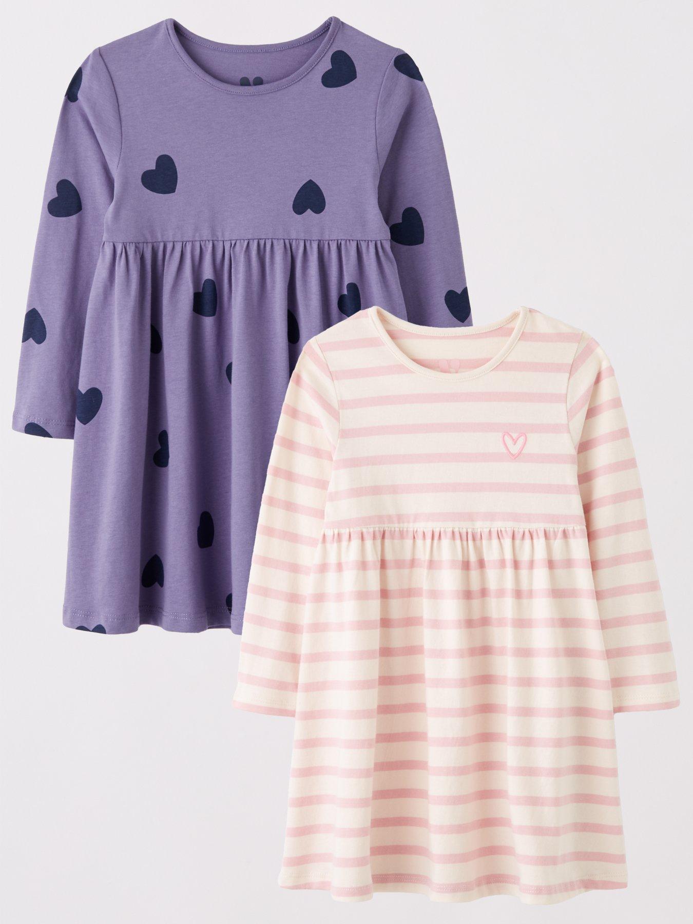 Mini V by Very Girls 2 Pack Jersey Dresses - Stripe/Heart Print