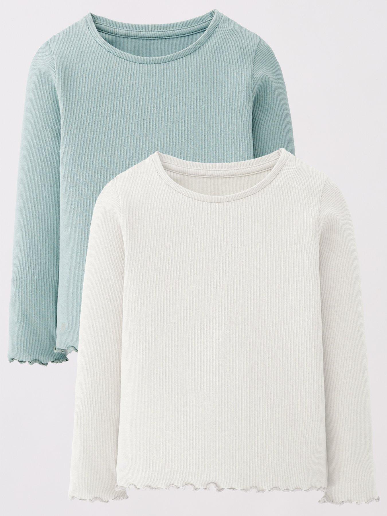 Mini V by Very Girls 2 Pack Rib Long Sleeve Top - White/Sage