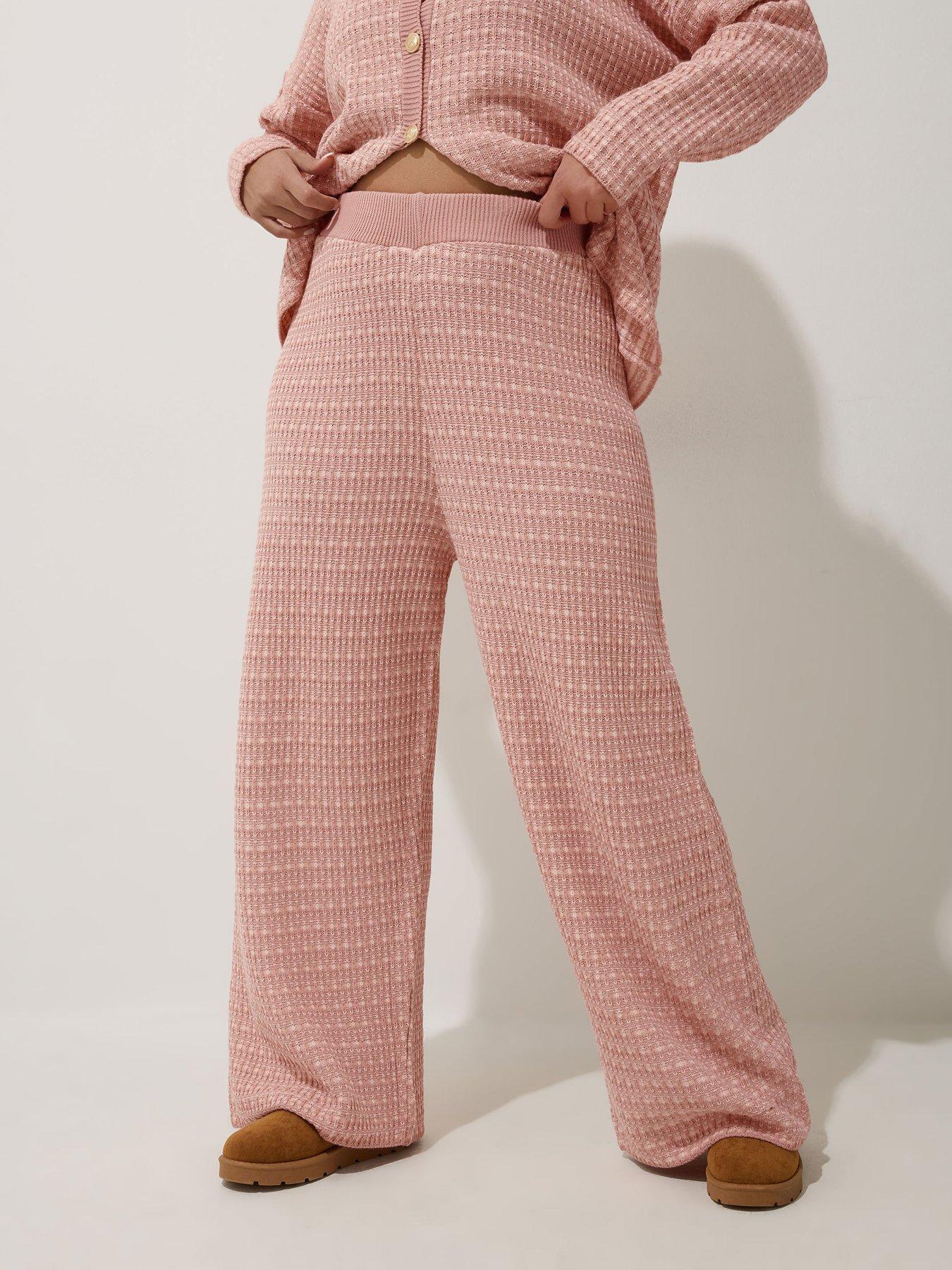 yours-curve-boucle-wide-leg-trouser-pink