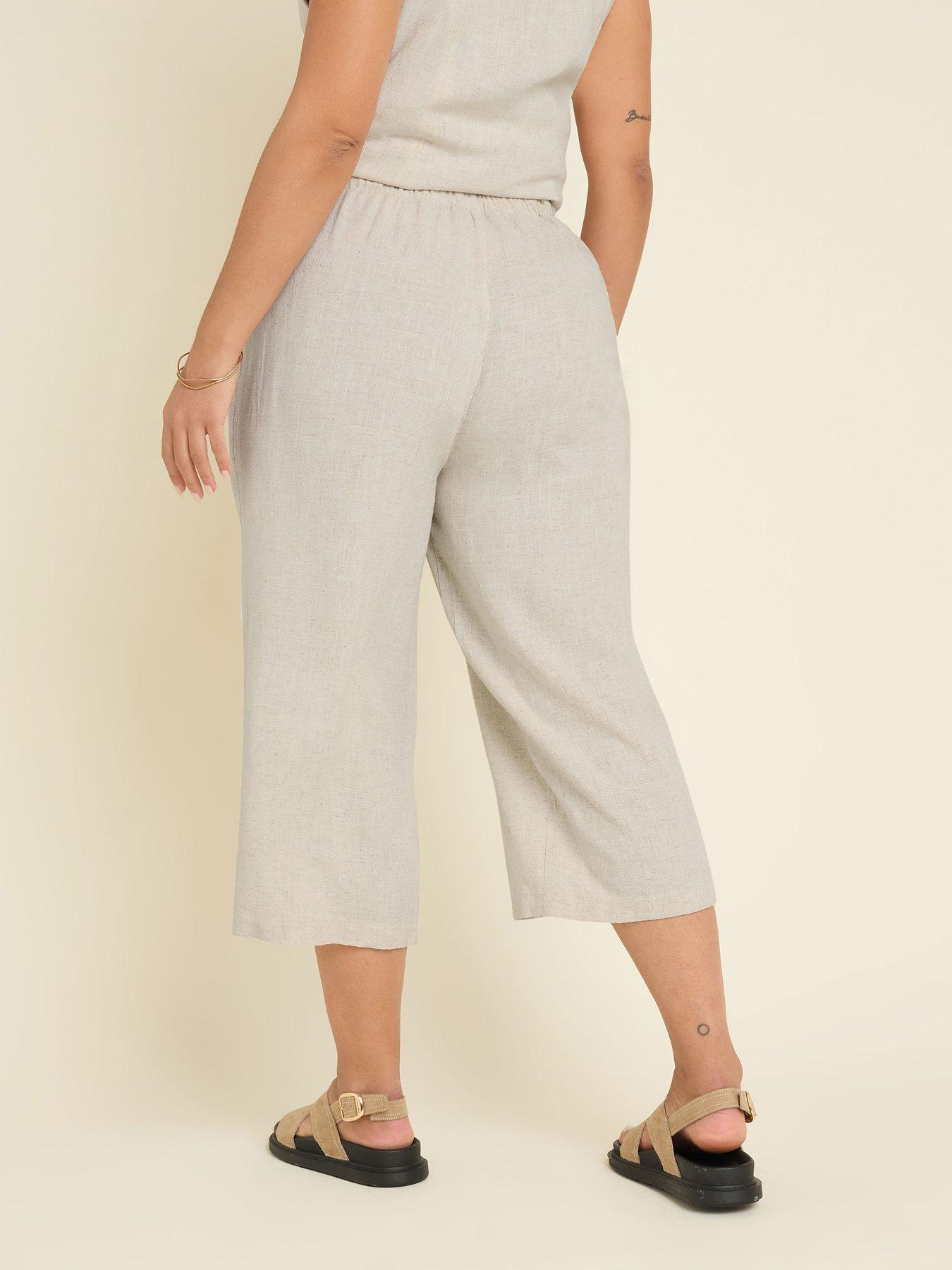 Image 2 of 4 of Yours Curve Cropped Linen Trouser