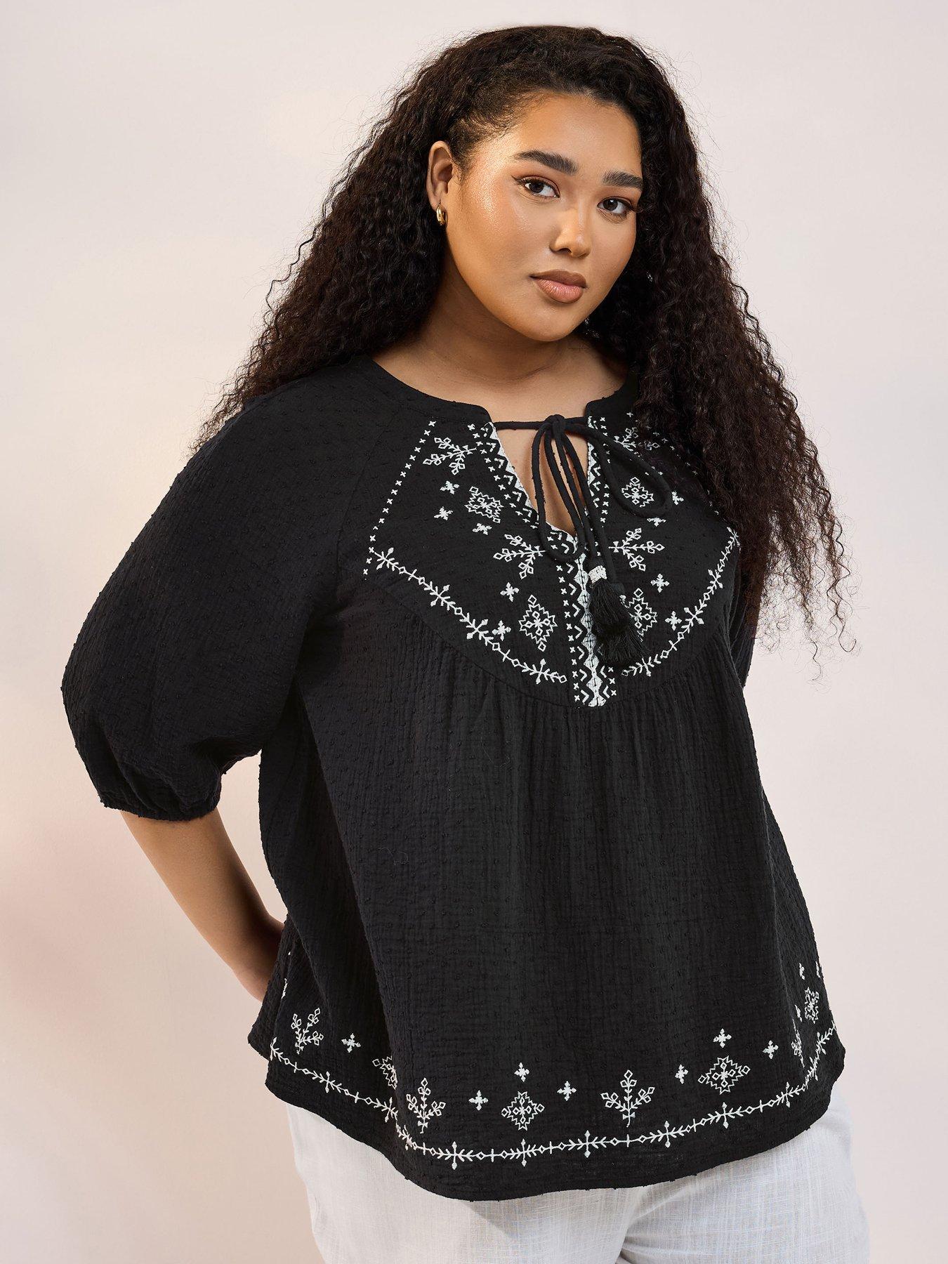 yours-curve-peasant-cheesecloth-blouse-black