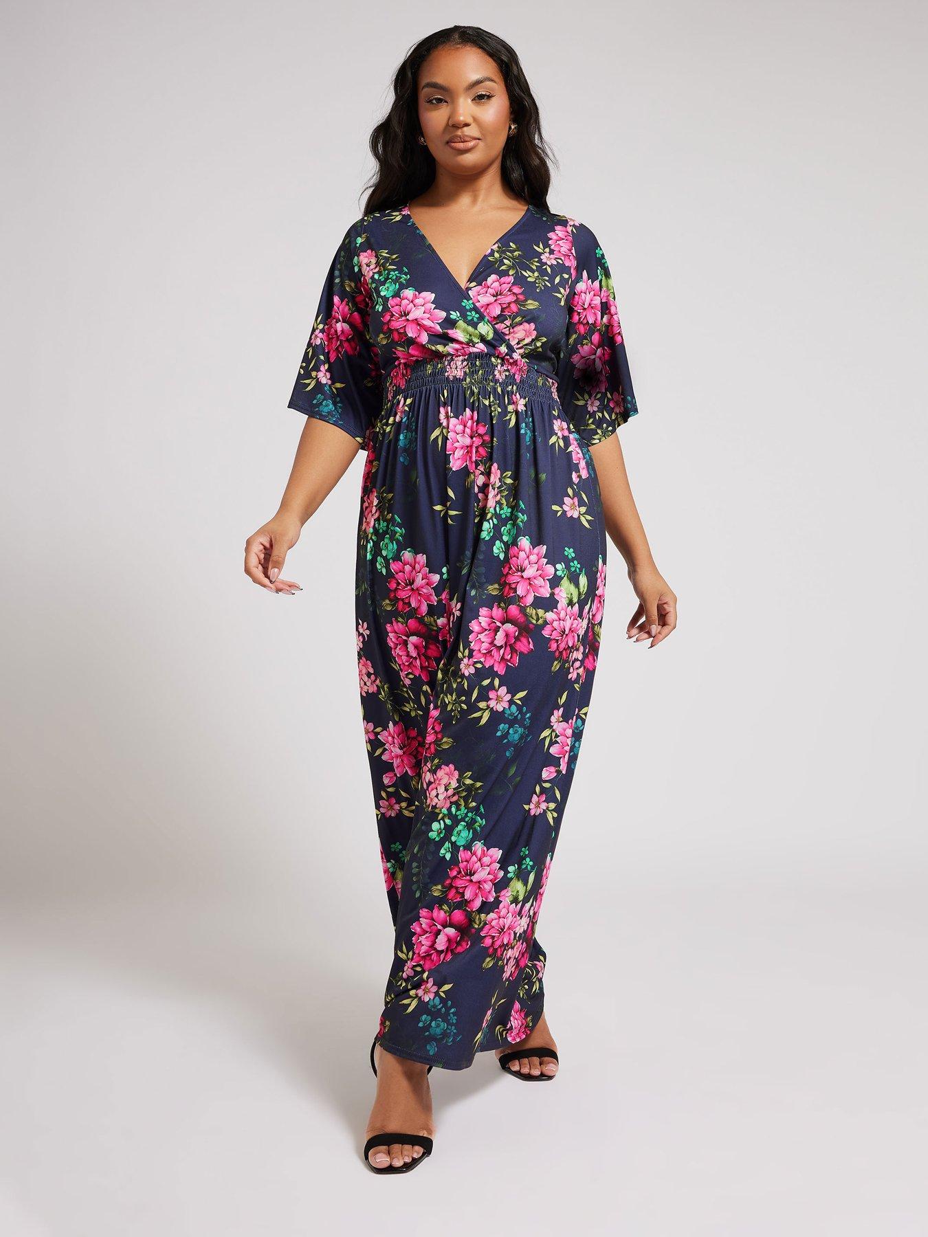 Image 1 of 4 of Yours Curve Floral Angel Sleeve Maxi Dress