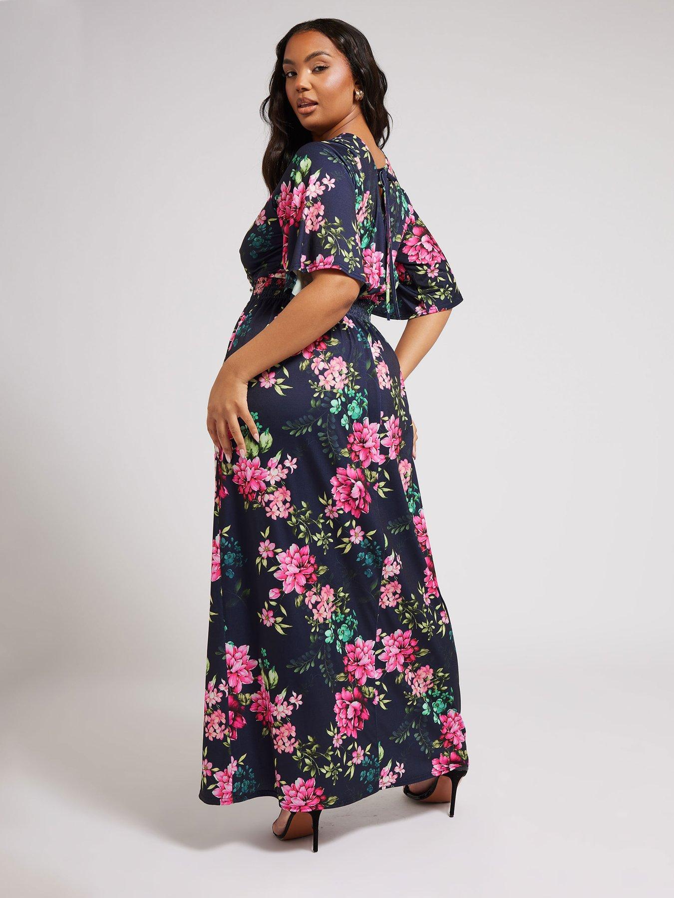 Image 2 of 4 of Yours Curve Floral Angel Sleeve Maxi Dress